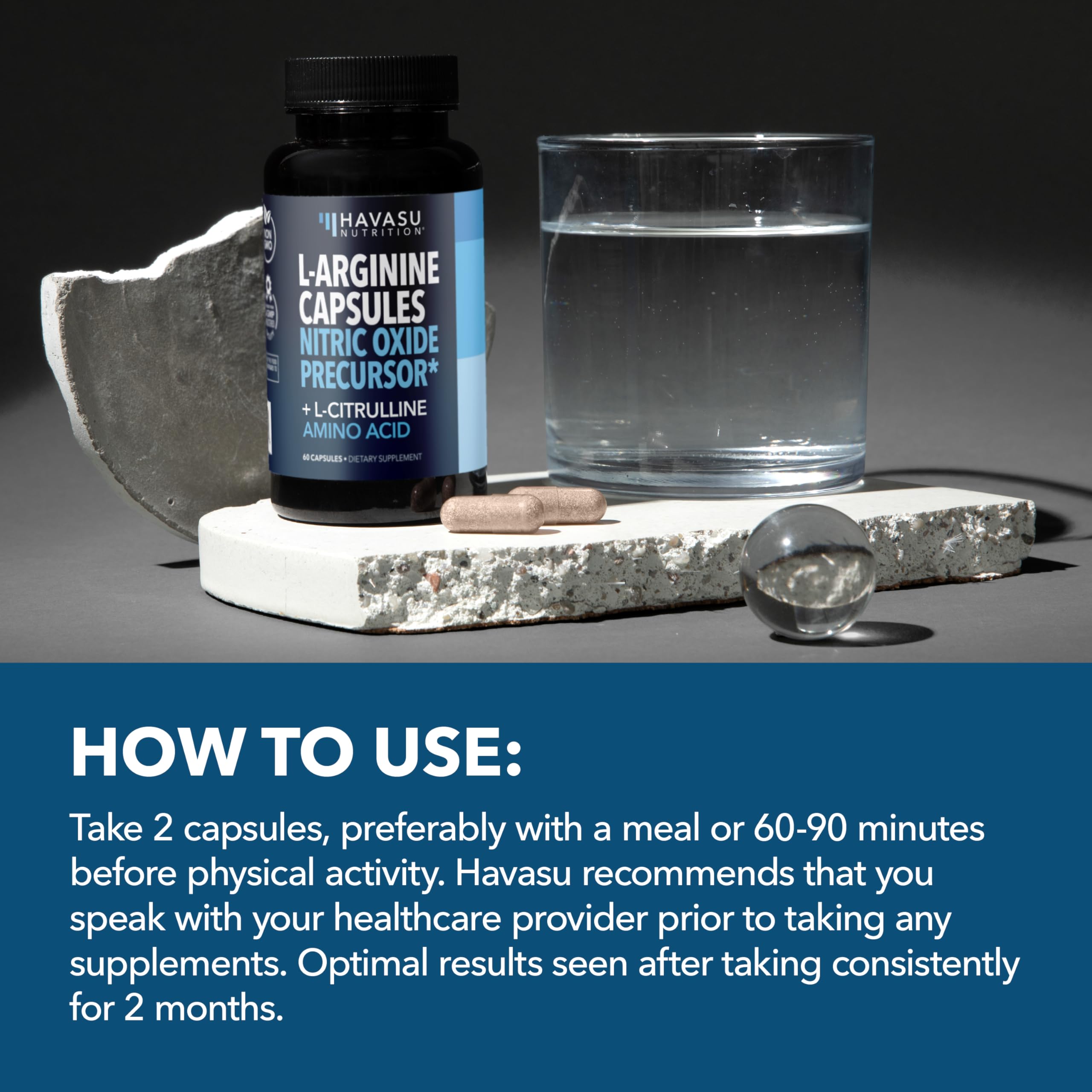 L-Arginine Capsules with L-Citrulline - Nitric Oxide Supplement - L Arginine and L Citrulline Blend - 60 Count - Vegan, Non-GMO Capsules for Performance, Endurance and Muscle Support - 1 Month Supply