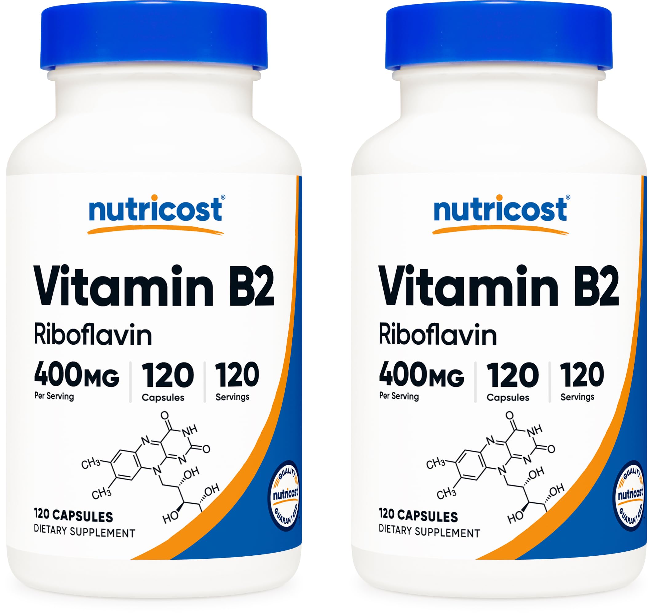 Nutricost Vitamin B2 (Riboflavin) 400mg, 120 Capsules (2 Bottles)