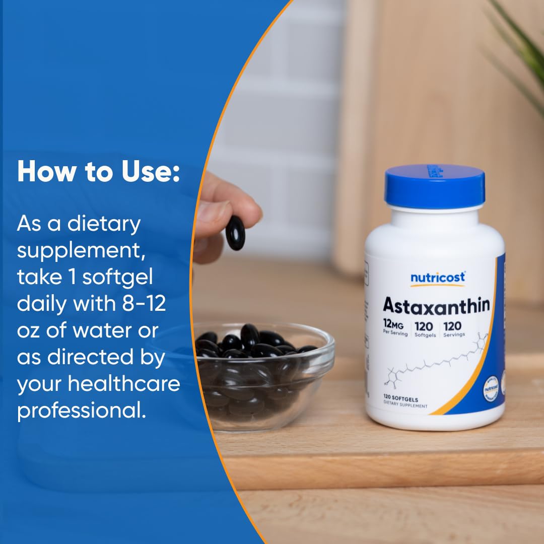 Nutricost Astaxanthin 12mg, Non-GMO and Gluten Free, 120 Softgels (4 Month Supply)