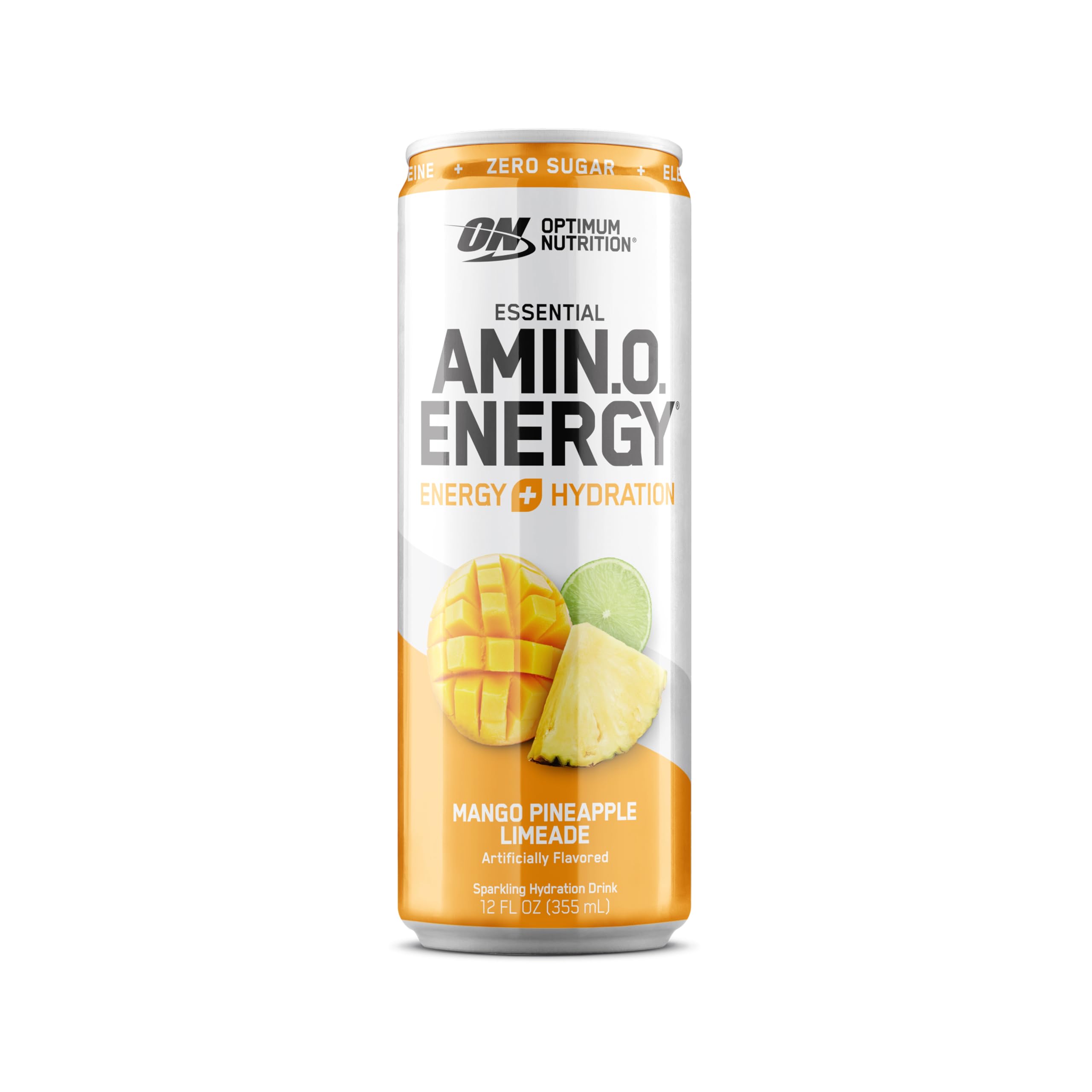 Optimum Nutrition Amino Energy Sparkling Hydration Drink, Electrolytes, Caffeine, Amino Acids, BCAAs, Sugar Free, Mango Pineapple Limeade, 12 Fl Oz, 12 Pack (Packaging May Vary)