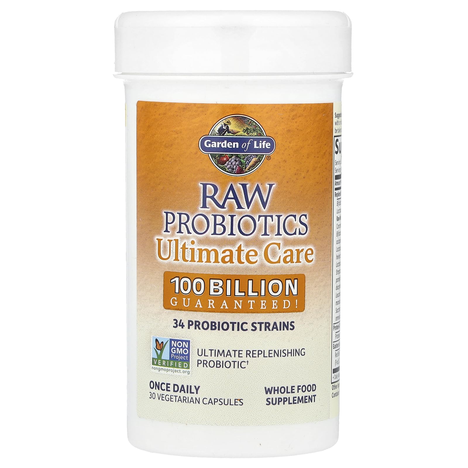 Garden of Life Raw Probiotics for Women and Men with Digestive Enzymes, 100 Billion CFU, Clinically Studied Strains, Shelf Stable, 30 Capsules