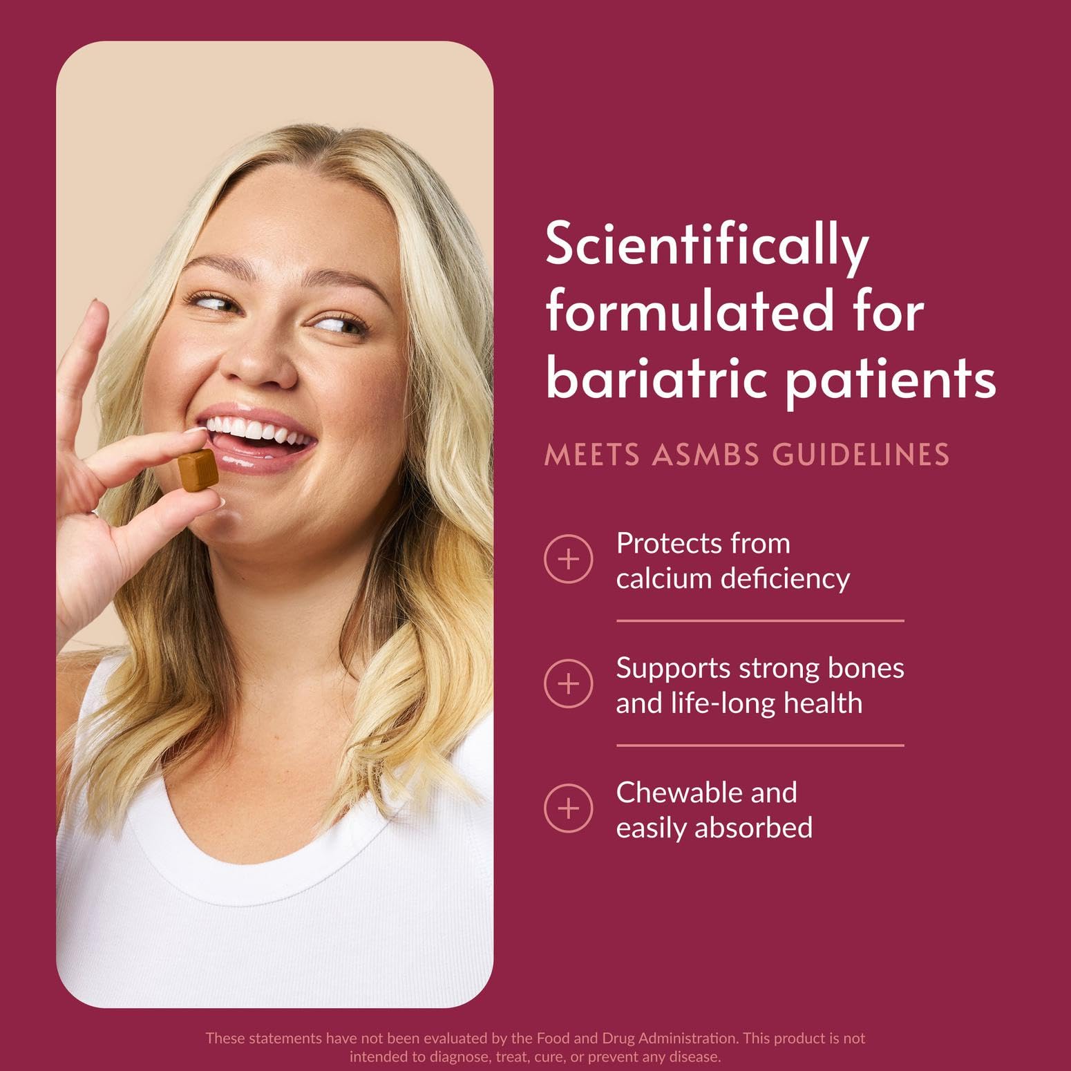 Bariatric Advantage Calcium Citrate Chewy Bites 500 mg - Highly Absorbable & Digestible - Vitamin D3 - Easily Chewable Calcium Supplement - Caramel Flavor - 90 Count