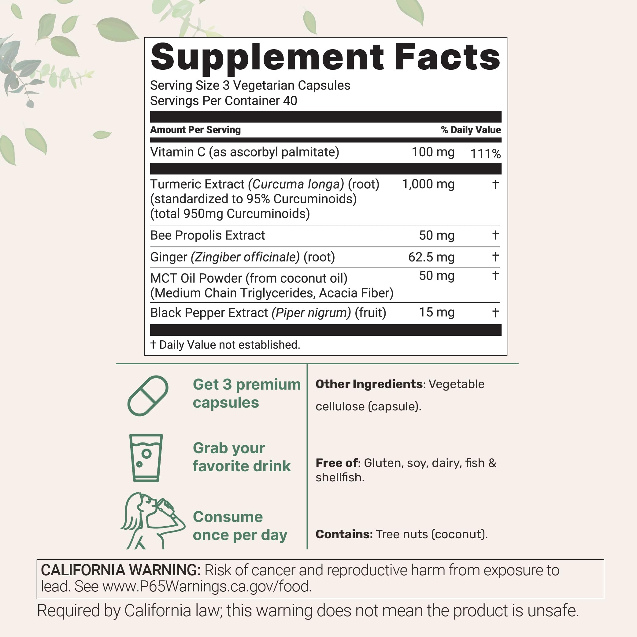 Micro Ingredients Turmeric Curcumin Supplement 1,000mg, 240 Veggie Capsules | 95% Curcuminoids with Bee Propolis, MCT Oil, Vitamin C & Black Pepper | Enhanced Absorption | Vegan, Non-GMO, Filler Free