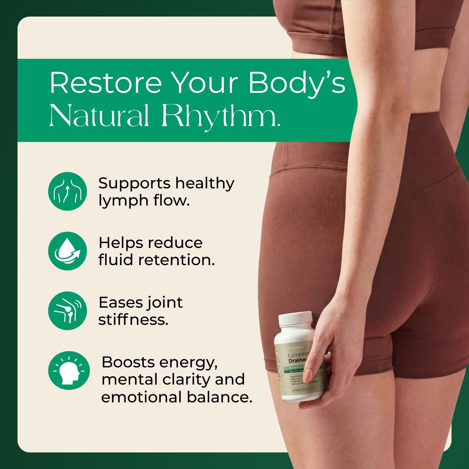 Sculptique Lymphatic Drainage Supplement – Lymphatic Drainage Capsules with Dandelion, Burdock, Cleavers & Echinacea, Supports Bloating, Fluid Balance & Daily Lymphatic Wellness – 60 Capsules