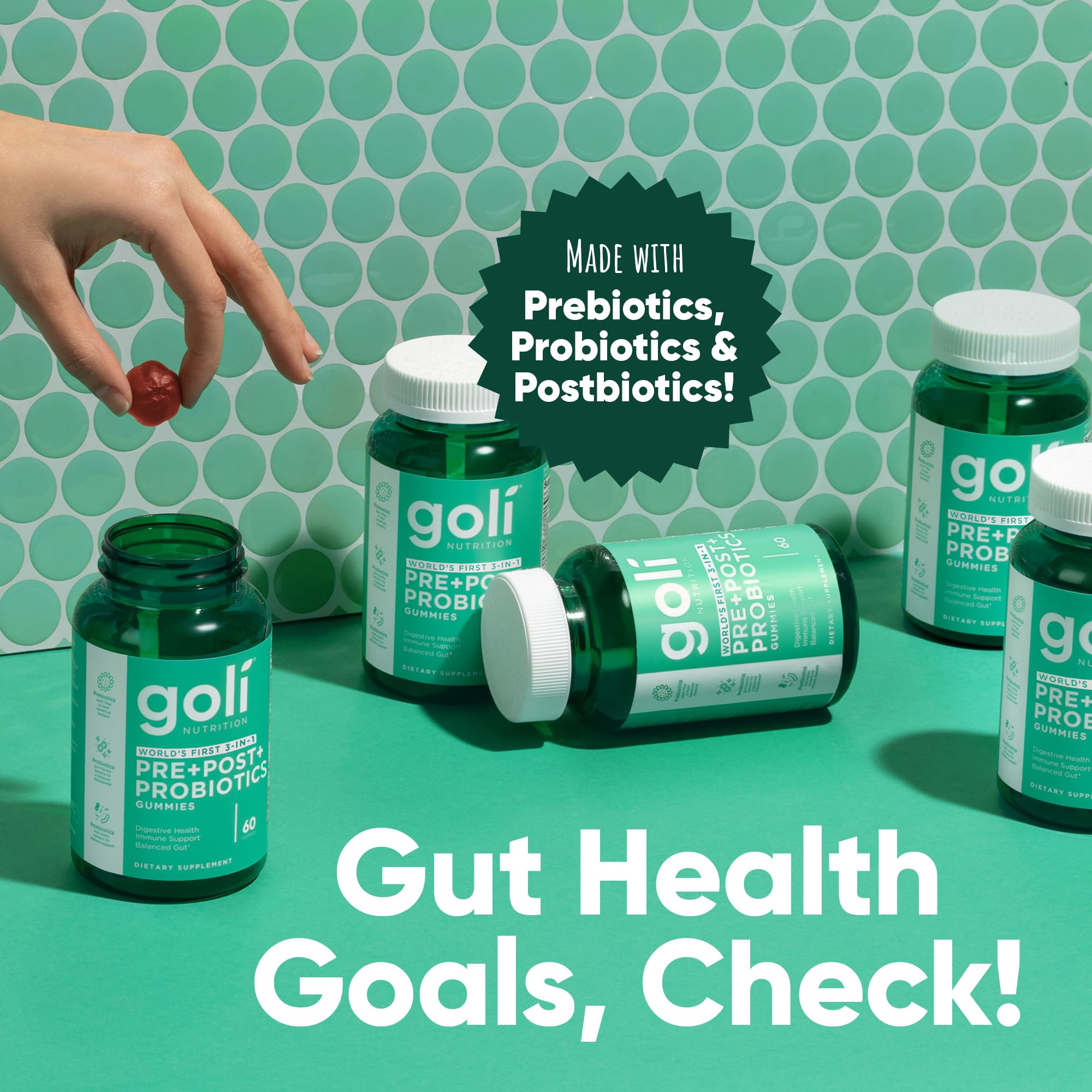 Goli Nutritional Supplement, Pre+Post+Probiotics Gummy - 180 Count - World's First 3-in-1 Gluten-Free, Vegan, Non-GMO, and Gelatin-Free.