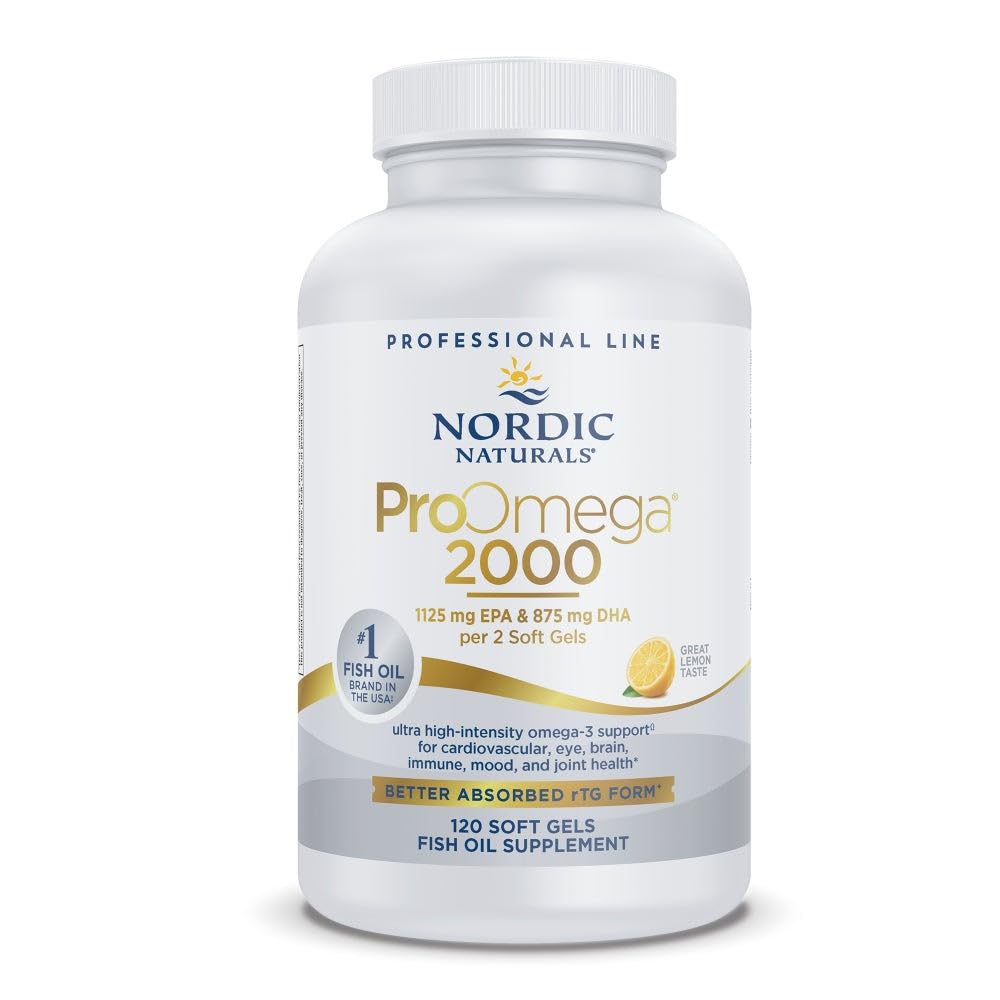 Nordic Naturals ProOmega 2000, Lemon Flavor - 120 Soft Gels - 2150 mg Omega-3 - Ultra High-Potency Fish Oil - EPA & DHA - Promotes Brain, Eye, Heart, & Immune Health - Non-GMO - 60 Servings