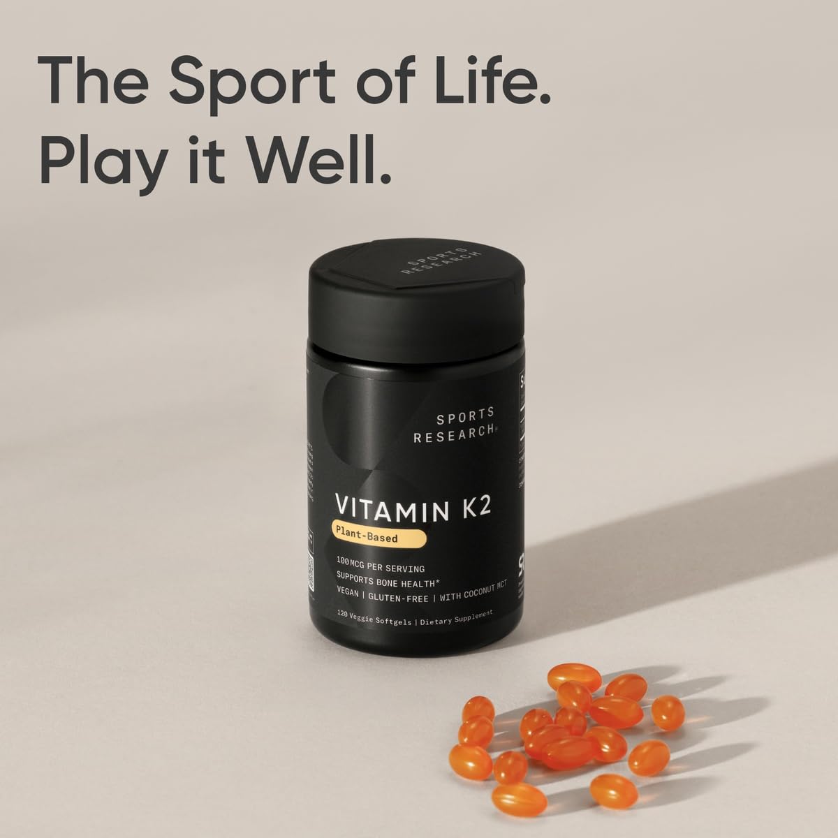 Sports Research Vitamin K2 as MK-7 100mcg with Coconut MCT Oil - 120 Veggie Softgels (4 Month Supply) Vegan Certified, Non-GMO Verified, Gluten & Soy Free