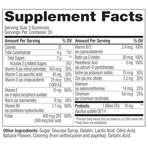 OLLY Multi + Probiotic Adult Multivitamin Gummy, 1 Billion CFUs, Digestive and Immune Support Chewable Supplement, Tropical Twist, 35 Day Supply - 70 Count