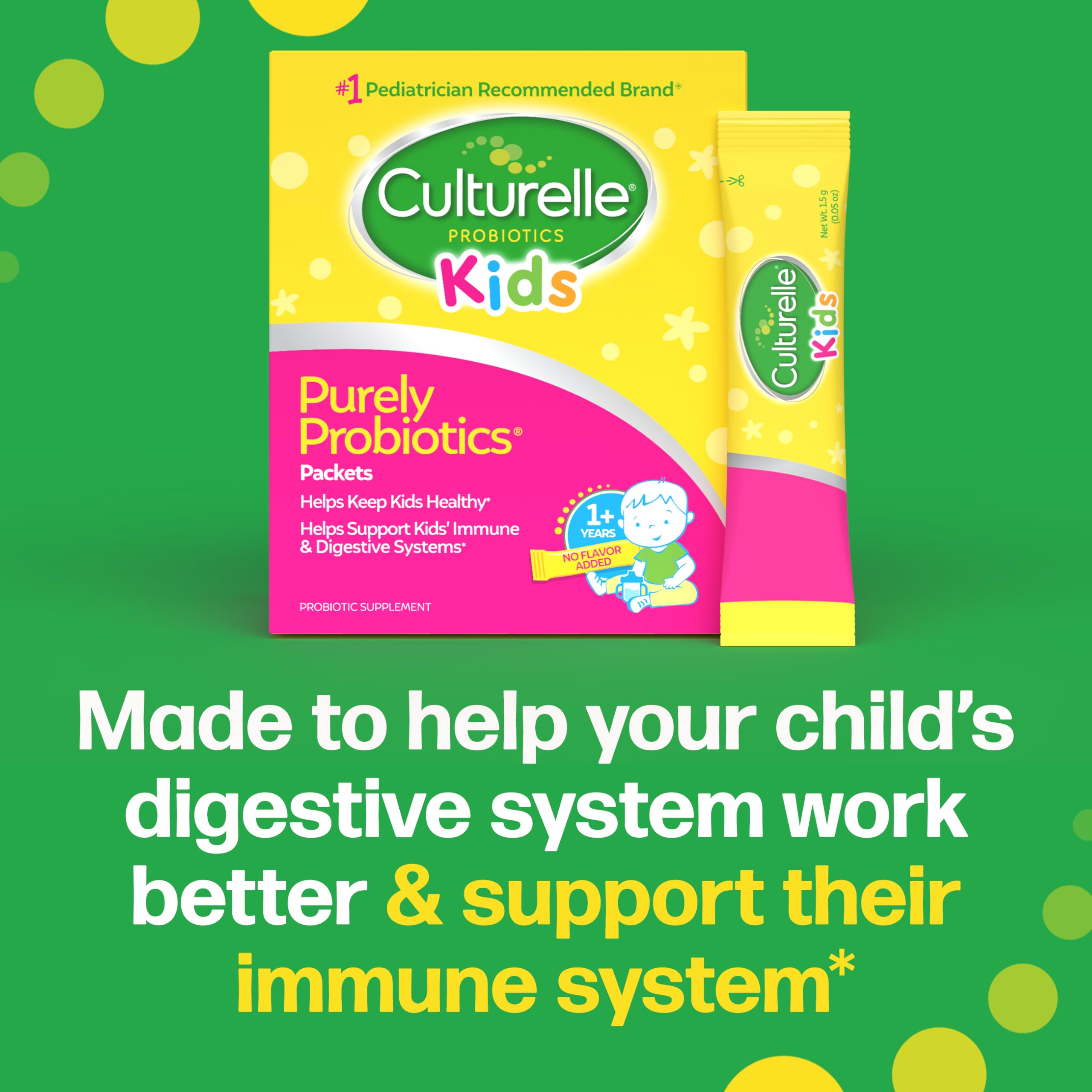 Culturelle Kids Daily Probiotic Packets for Kids, (Ages 3+) - 50 Count – From the #1 Pediatrician-Recommended Brand – Flavorless Daily Probiotics for Digestive Health & Immune Support