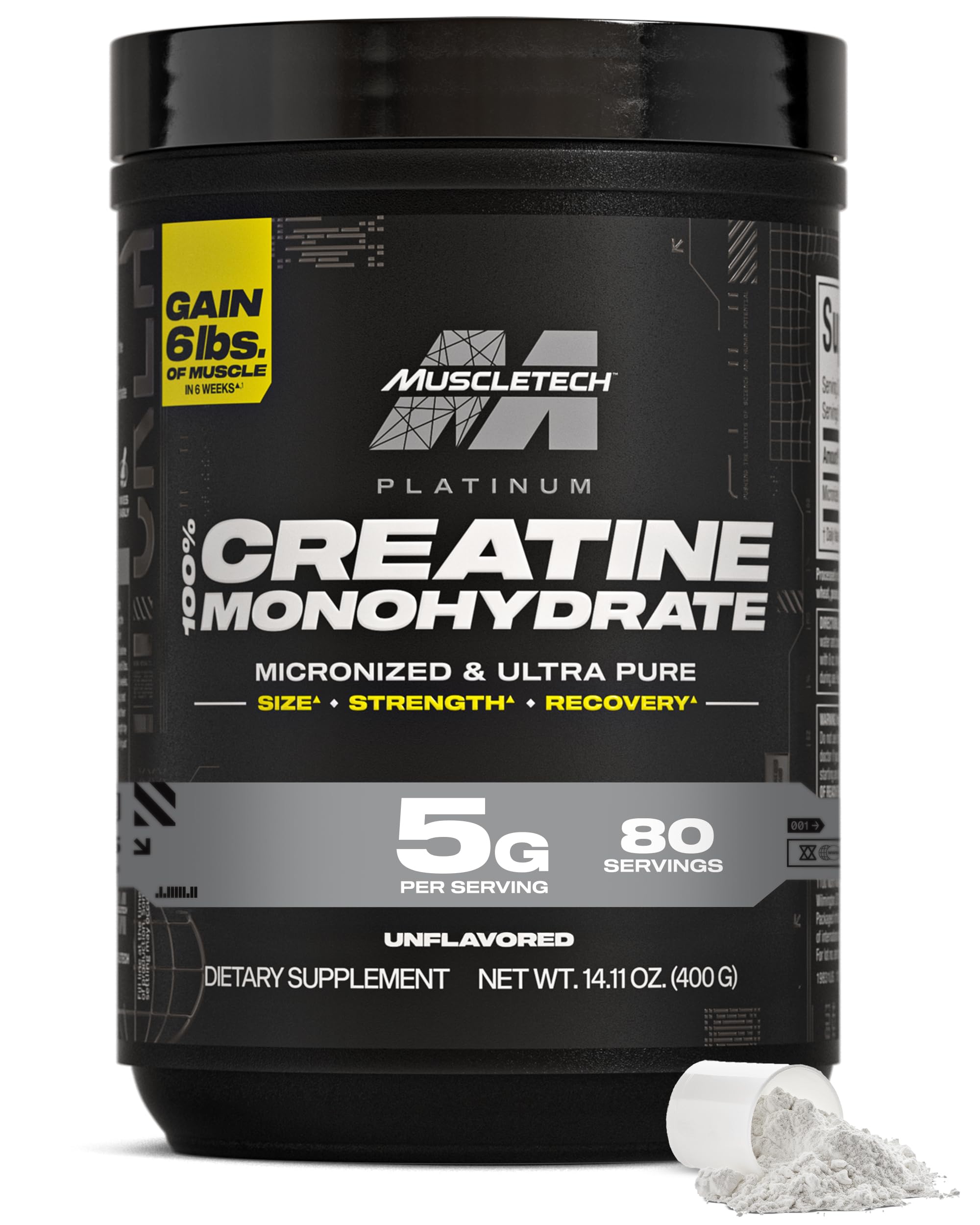 MuscleTech Creatine Monohydrate Powder, Platinum Pure - Unflavored Micronized Creatine for Men & Women - Workout Supplements for Performance, Muscle Recovery & Builder-(80 Servings) Packaging May Vary