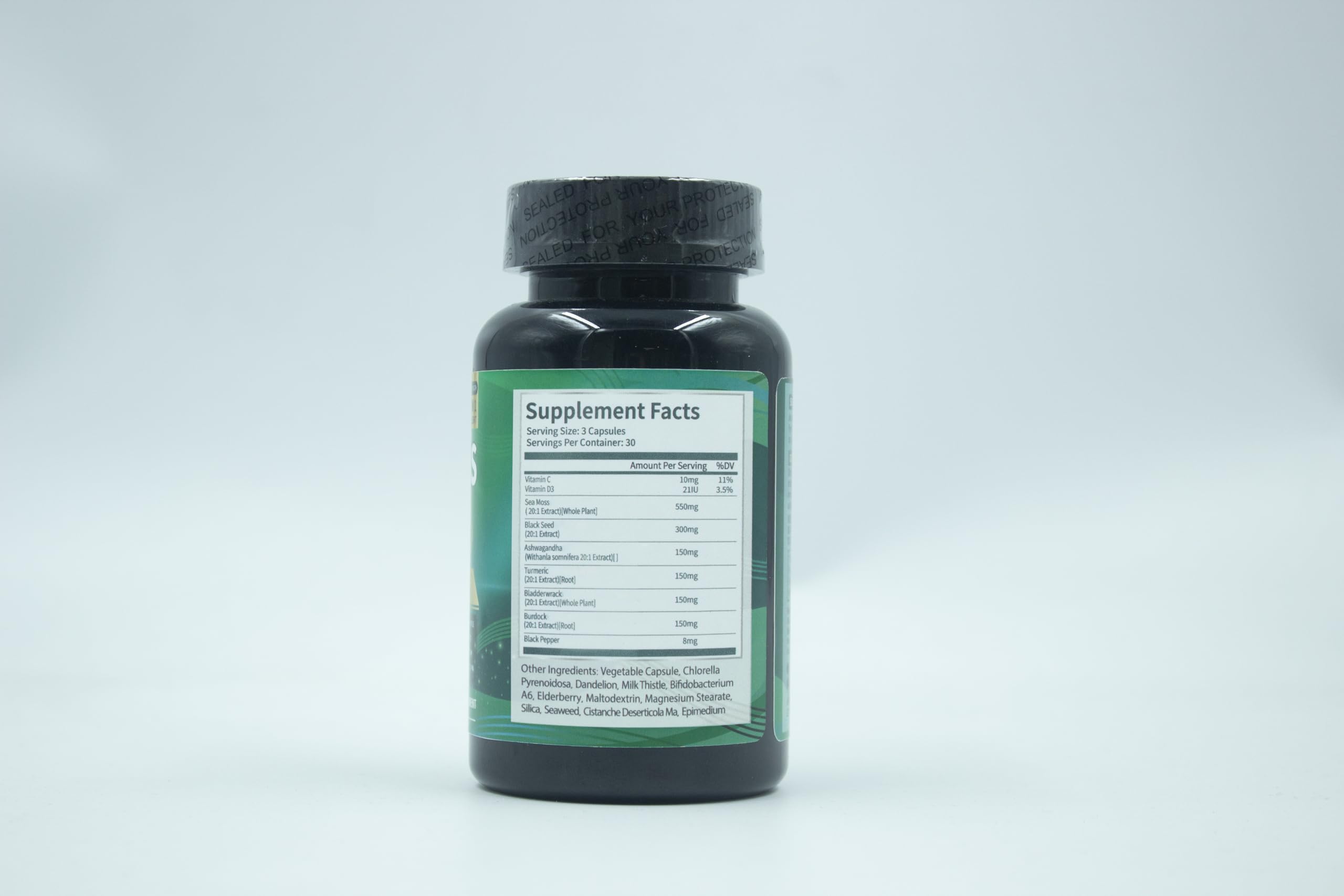 Superfood Advanced Irish Sea Moss Capsules - Sea Moss 21 in 1 Supplement Whit Black Seed, Ashwagandha, Turmeric, Bladderwrack, Burdock - 90 Count