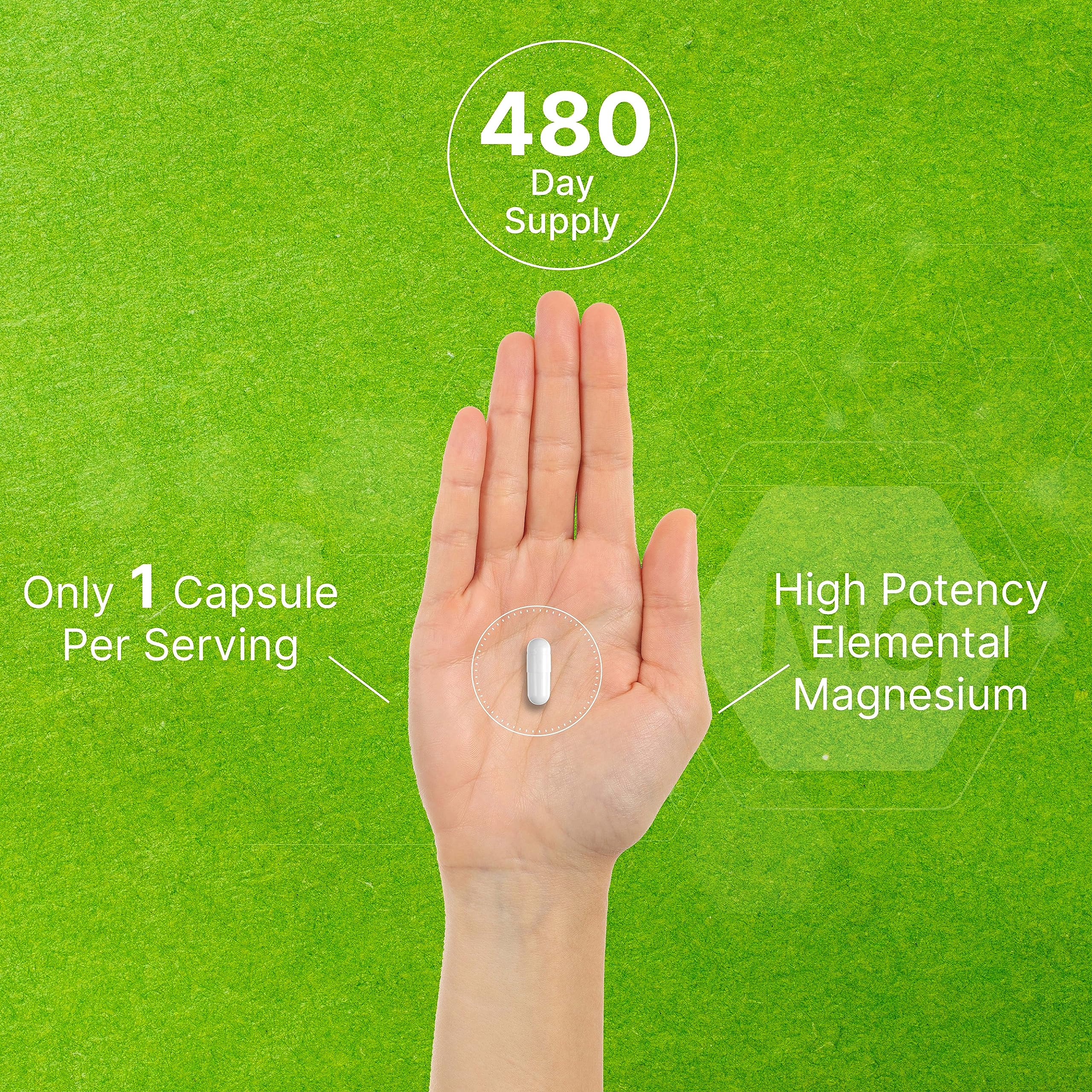 Deal Supplement Magnesium Glycinate 500mg, 480 Veggie Capsules | 100% Chelated for Easy Absorption | Essential Mineral Supplement | Non-GMO, Gluten-Free