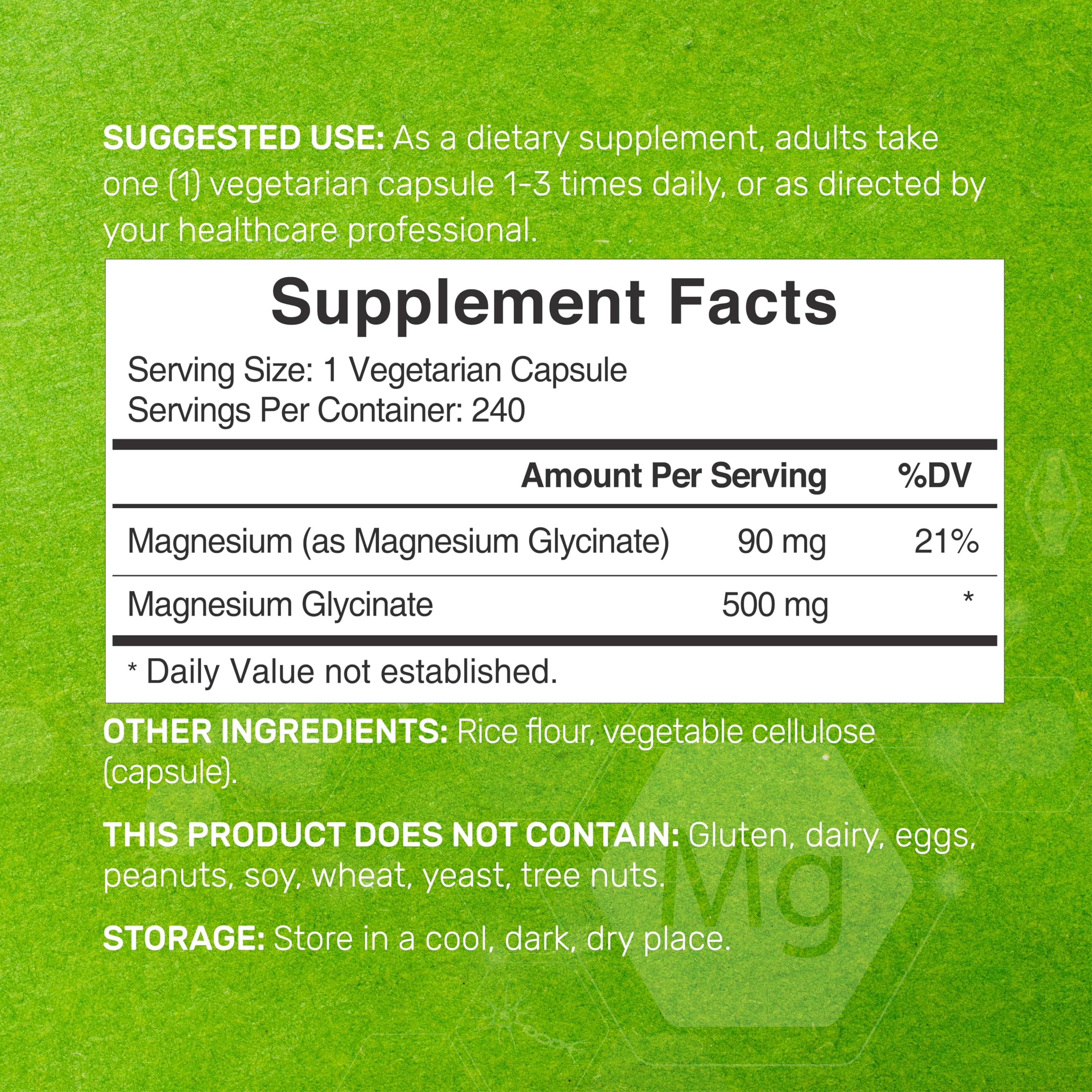Deal Supplement Magnesium Glycinate 500mg, 480 Veggie Capsules | 100% Chelated for Easy Absorption | Essential Mineral Supplement | Non-GMO, Gluten-Free