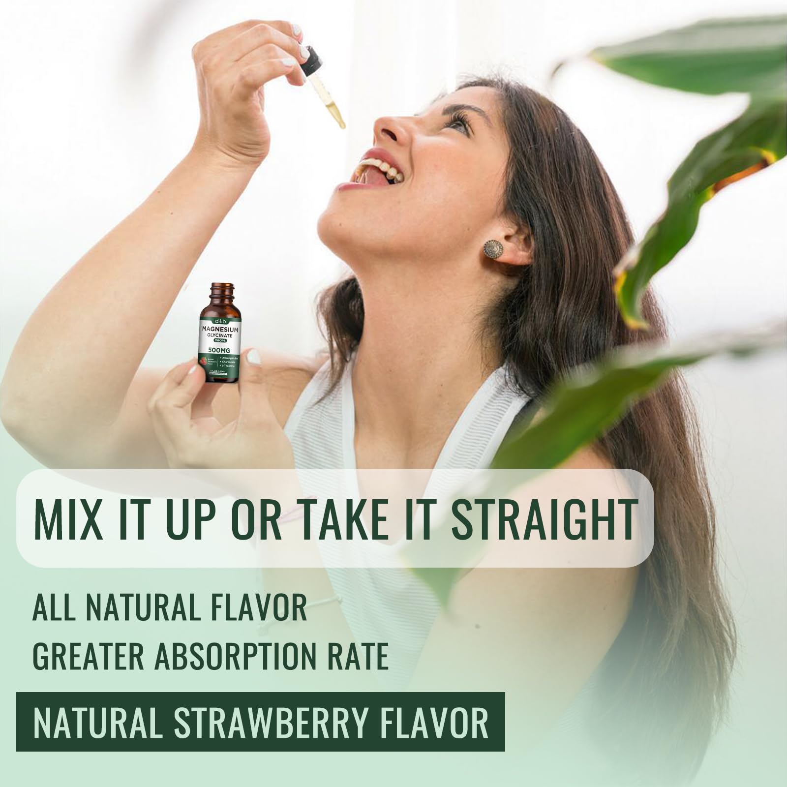 dilib Magnesium Glycinate Liquid Drops Supplement, with Magnesium Glycinate 500mg Ashwagandha, L - Theanine, Chamomile -Support Stress Relief, Bone, Muscle, Mood Strawberry Flavor 2Pack