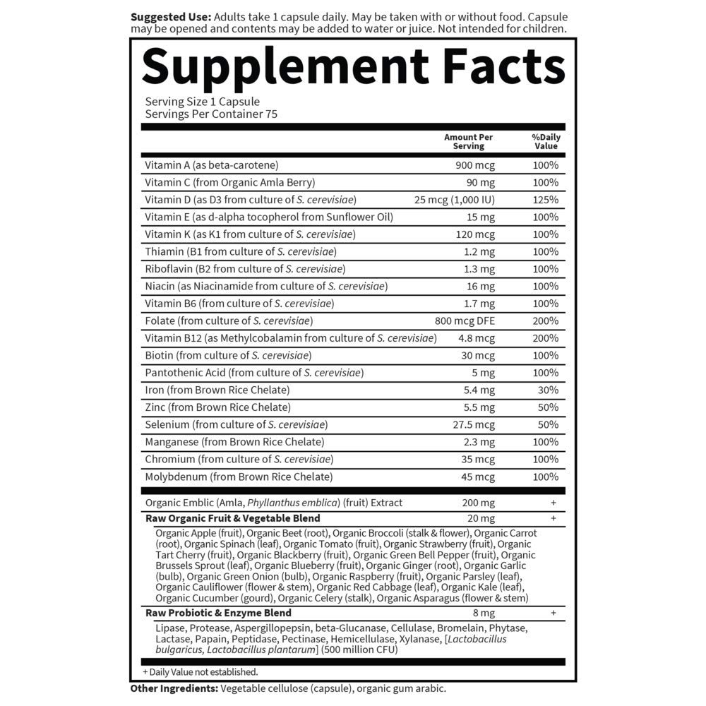 Garden of Life Vitamin Code Raw One for Women, Once Daily Women's Multivitamin - 75 Capsules, One a Day Vitamins Whole Food Iron, Probiotics for Digestive Health, Gluten Free Vegetarian