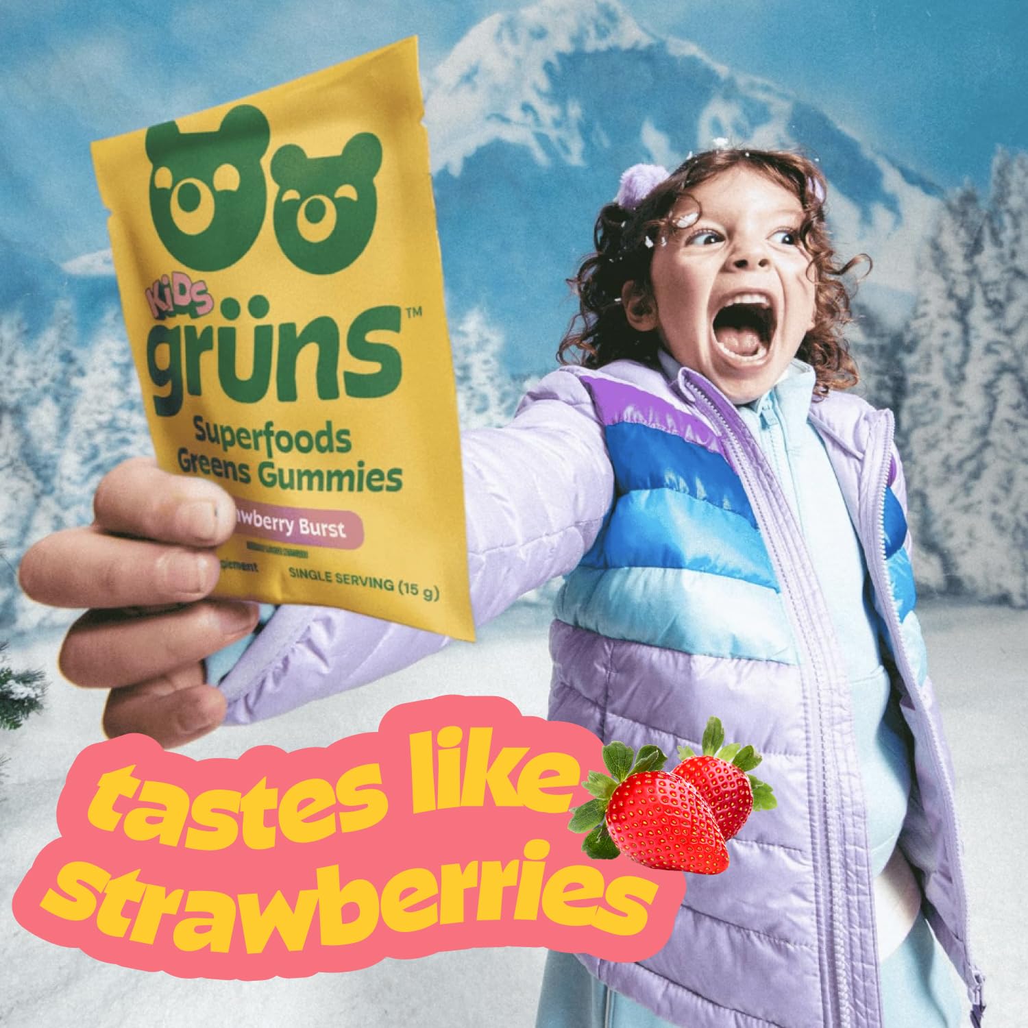 Gruns Multivitamin for Kids, Super Greens Gummies, Superfood Gummy Bears with 20+ Vitamins & Minerals, Spirulina, Chlorella, Alfalfa, Prebiotics Fiber for Digestive Health, Adaptogens Supplement, 28ct