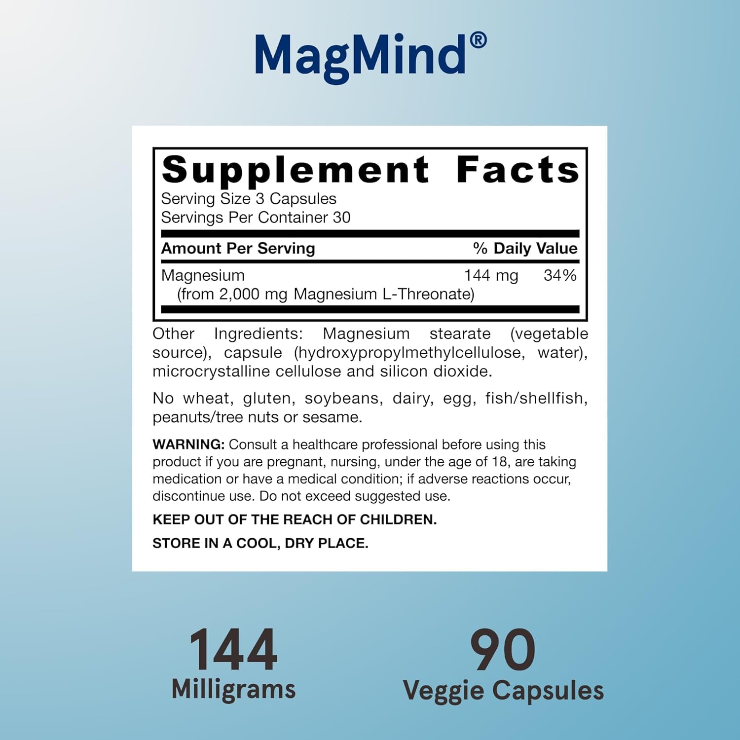 Jarrow Formulas MagMind - 90 Capsules - Includes Magnesium L-Threonate (Magtein) - Supports Brain Health & Function - 30 Servings (Pack of 2)