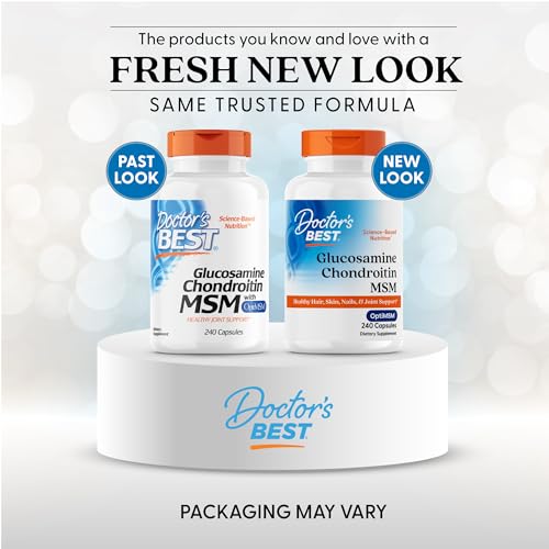 Doctor's Best Glucosamine Chondroitin MSM - Joint Health Support Supplement for Women & Men, Nutritional Support for Joint Strength, Hair, Skin, & Nails, Gluten Free, Non GMO - 240 Capsules