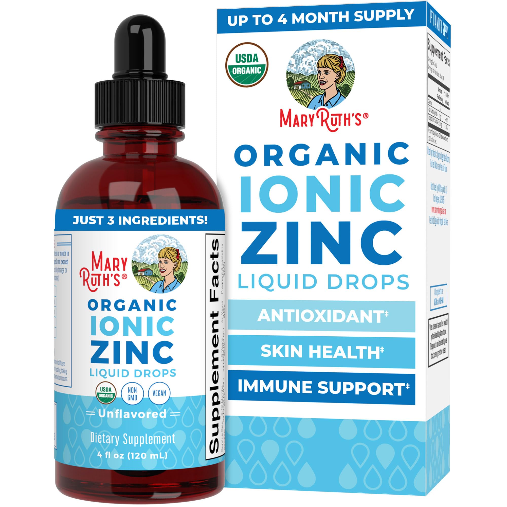 MaryRuth's Organic Liquid Zinc Supplement for Kids & Adults | Immune Support | Skin Health | Antioxidant | Cellular Metabolism | Zinc Sulfate | Vegan | Non-GMO | Sugar Free | Gluten Free | 4 oz