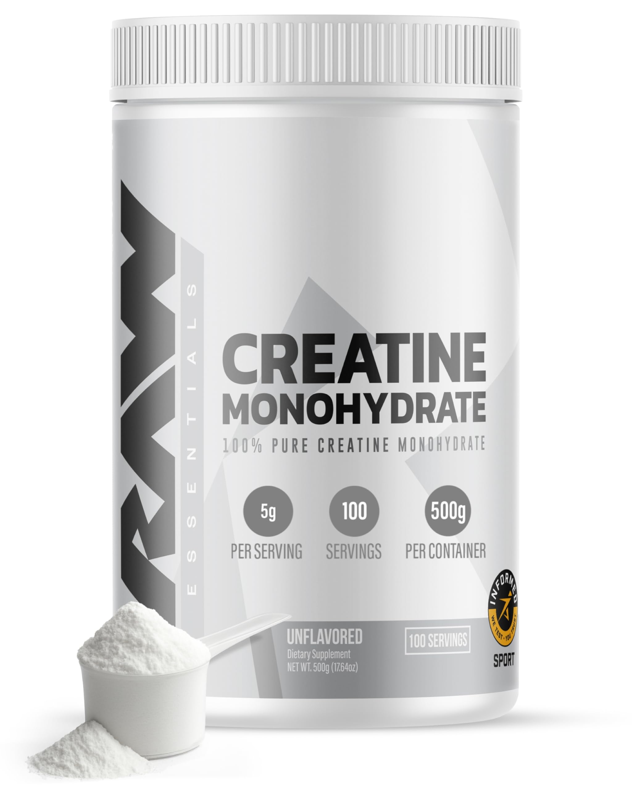 RAW Nutrition Creatine Monohydrate Powder, Unflavored (100 Servings) - Micronized Creatine Monohydrate Supplement for Workout Performance, Build Muscle & Strength - Creatine Powder for Men & Women