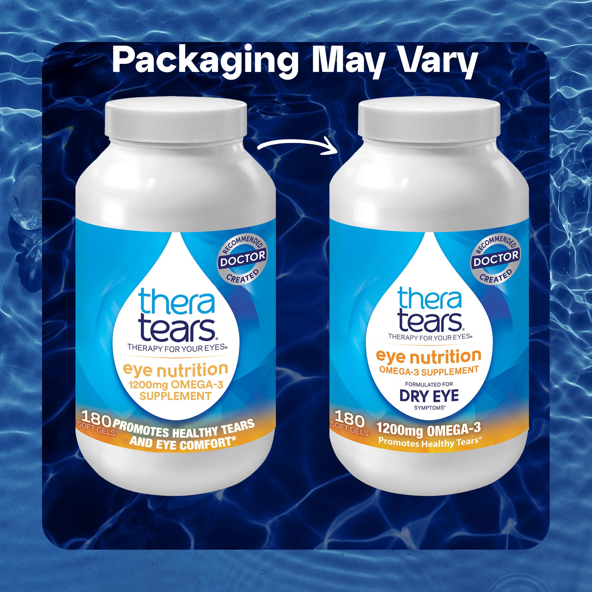 TheraTears Omega 3 Supplement for Eye Care, 1200mg Fish Oil and Organic Flaxseed Oil with Vitamin E, 180 Count