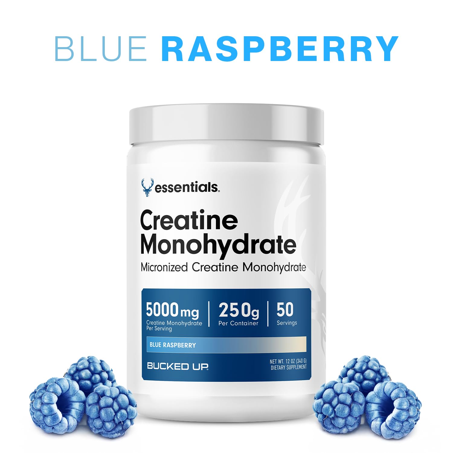 Bucked Up Blue Rasberry Creatine for Women and Men - Easy to Mix Vegetarian - Flavored Creatine Monohydrate Powder - Made in USA - 5G Per Serving - 50 Servings - 250 Grams Per Container
