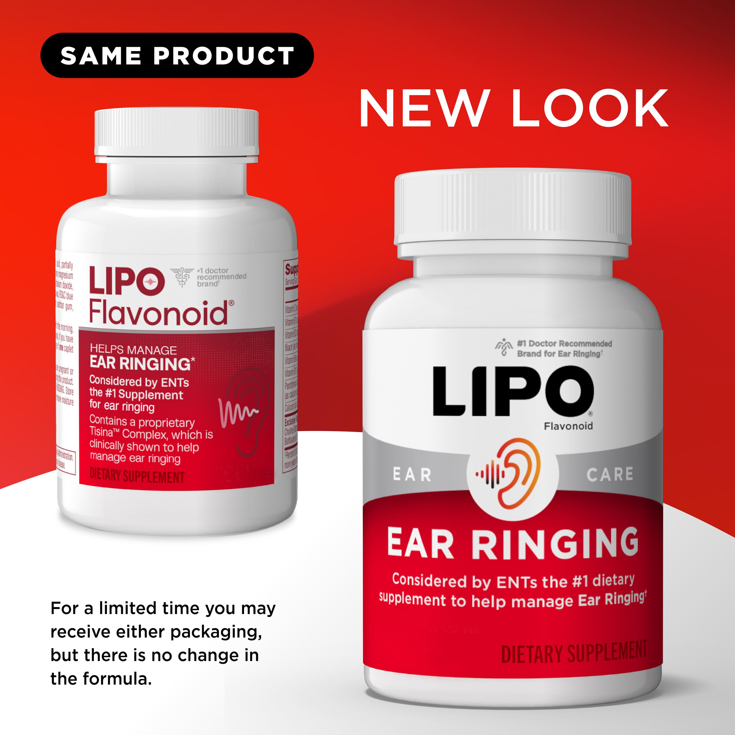 Lipo Flavonoid Ear Ringing - Doctor-Recommended for Ringing Ears – Clinically Proven Lemon Bioflavonoid Complex with Vitamins C, B1, B2, B6, B12, & Calcium - 100 Caplets