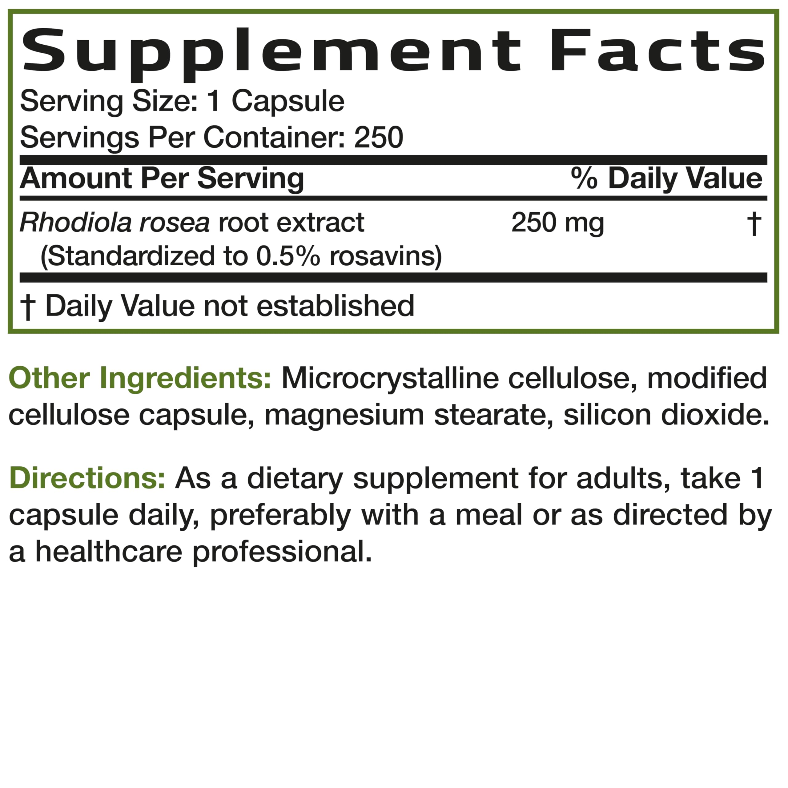 Bronson Rhodiola Rosea Vegetarian Capsules - Adaptogenic Herb - Brain, Stress & Mood Support - Non-GMO, 250 Count