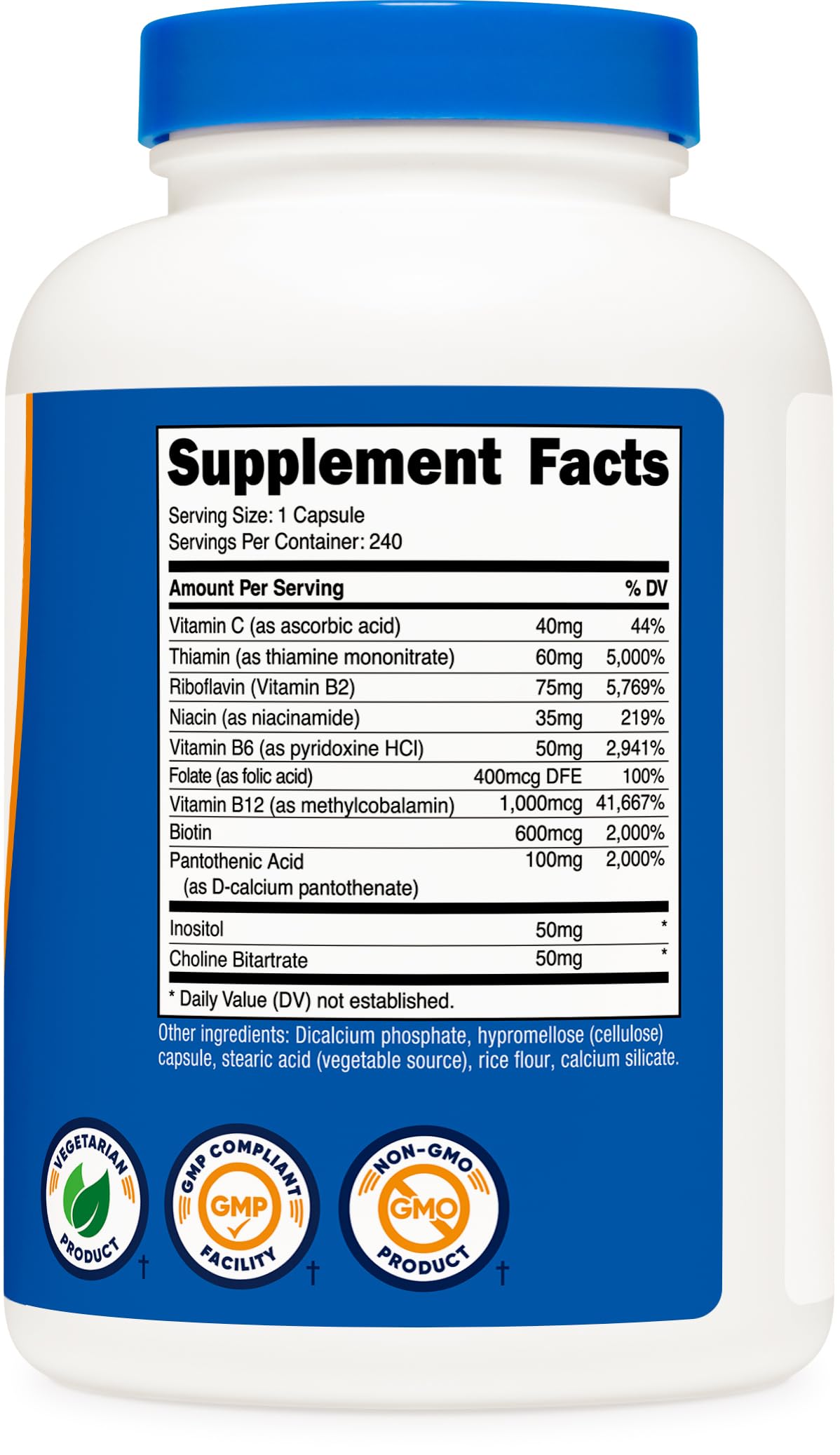 Nutricost Vitamin B Complex 462mg, 240 Capsules - with Vitamin C - Energy Complex