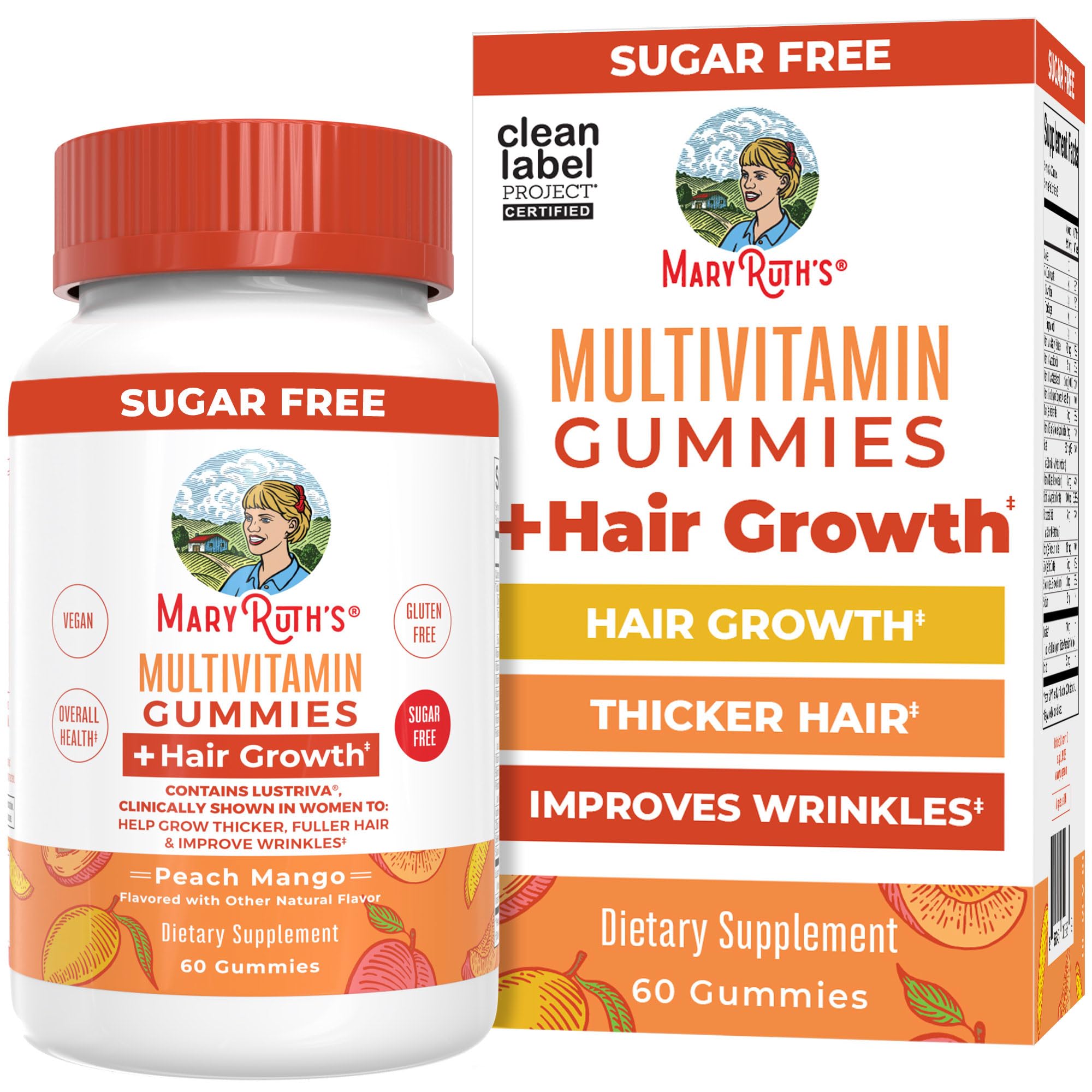 MaryRuth's Multivitamin + Hair Growth Gummies | with Lustriva® | Biotin 10000mcg | B Vitamins | Formulated for Thicker Hair, Wrinkles, Fine Lines, Skin Care | Ages 18+ | 30 Servings