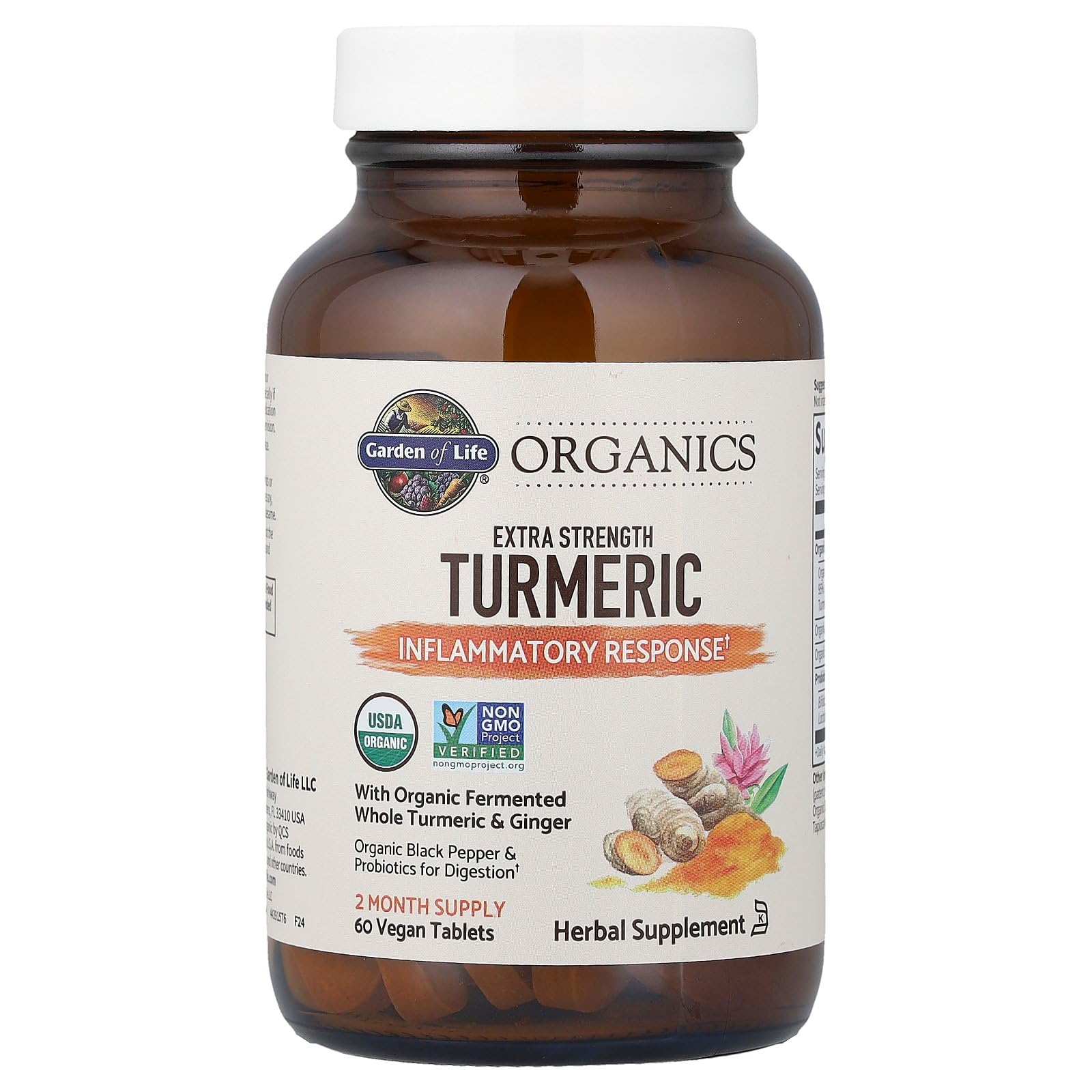 Garden of Life Organics Extra Strength Turmeric Inflammatory Response 60 Tablets-100mg Curcumin (95% Curcuminoids) Black Pepper, Probiotics, Organic Non-GMO Vegan Gluten Free Herbal Supplement