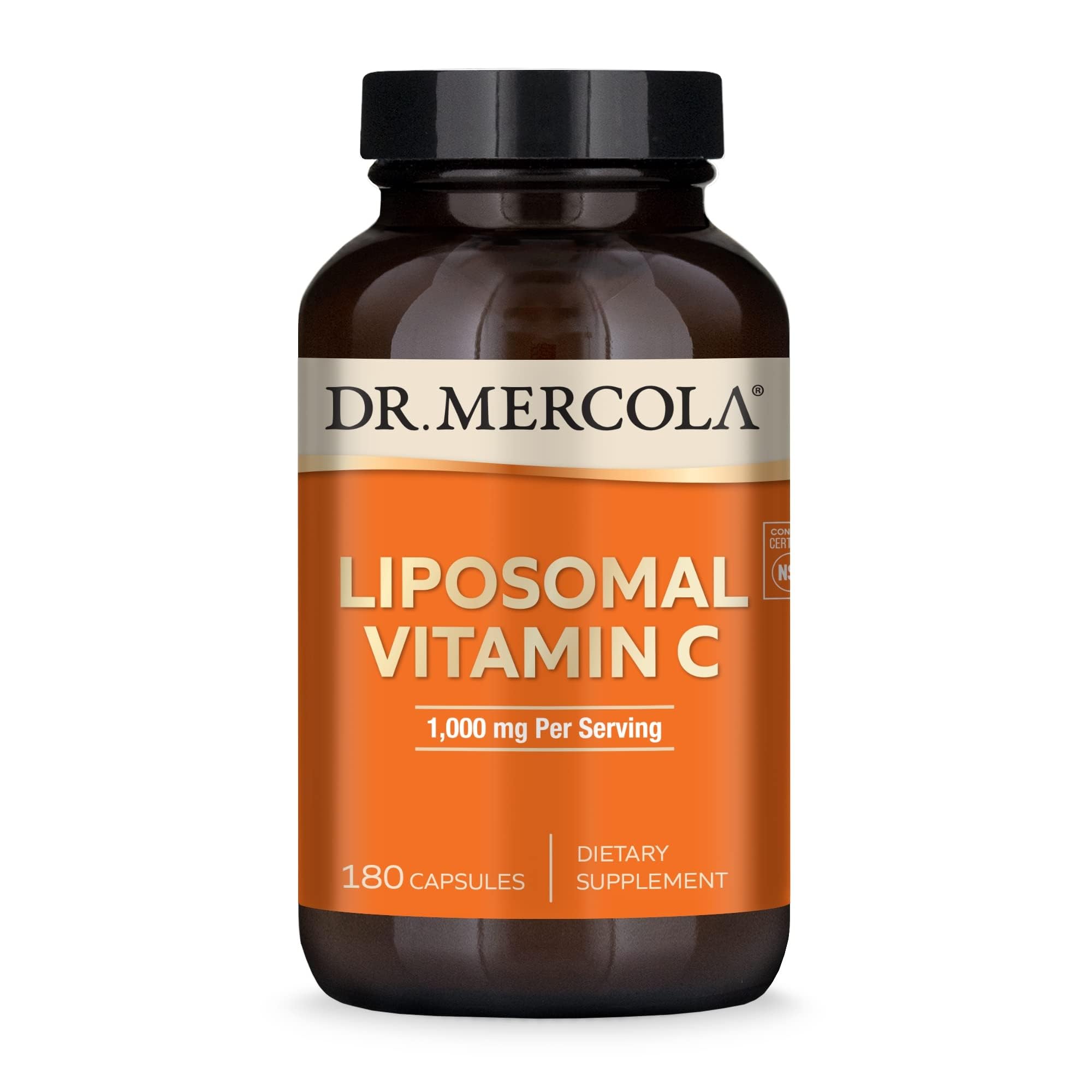 Dr. Mercola Liposomal Vitamin C - Brain, Heart, Eye & Immune Support - Provides 1,000 mg of Bioavailable Vitamin C - Non-GMO, Gluten-Free & Soy-Free - 180 Capsules (90 Servings)