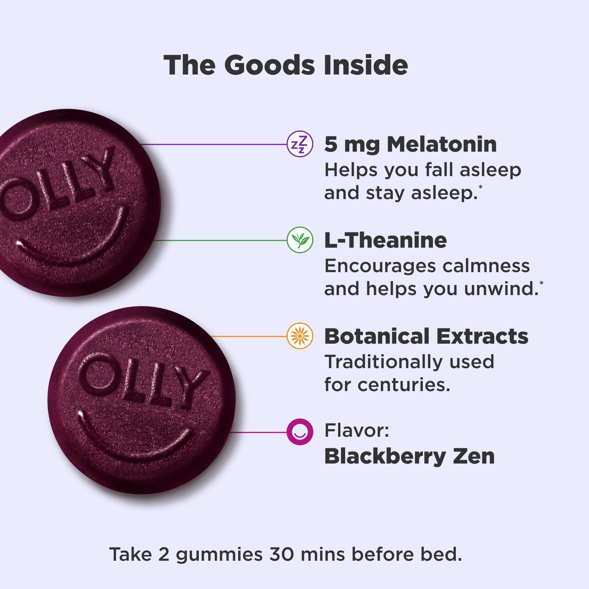 OLLY Extra Strength Sleep, 5 mg Melatonin L-Theanine, Chamomile and Botanicals - 60ct Pouch