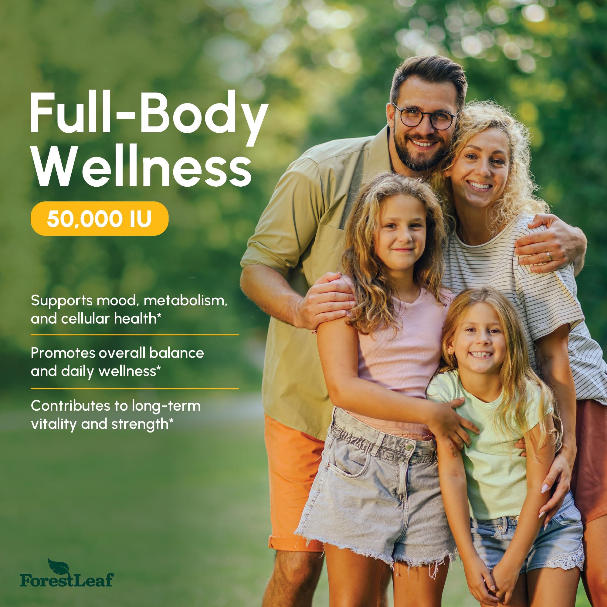 ForestLeaf Vitamin D3 50,000 IU | VIT D - Kosher VIT D3 Vitamin D Supplement for Women and Men | Bone Health, Teeth, Immune Support | Weekly Dose, 2-Year Supply, 120 Caps