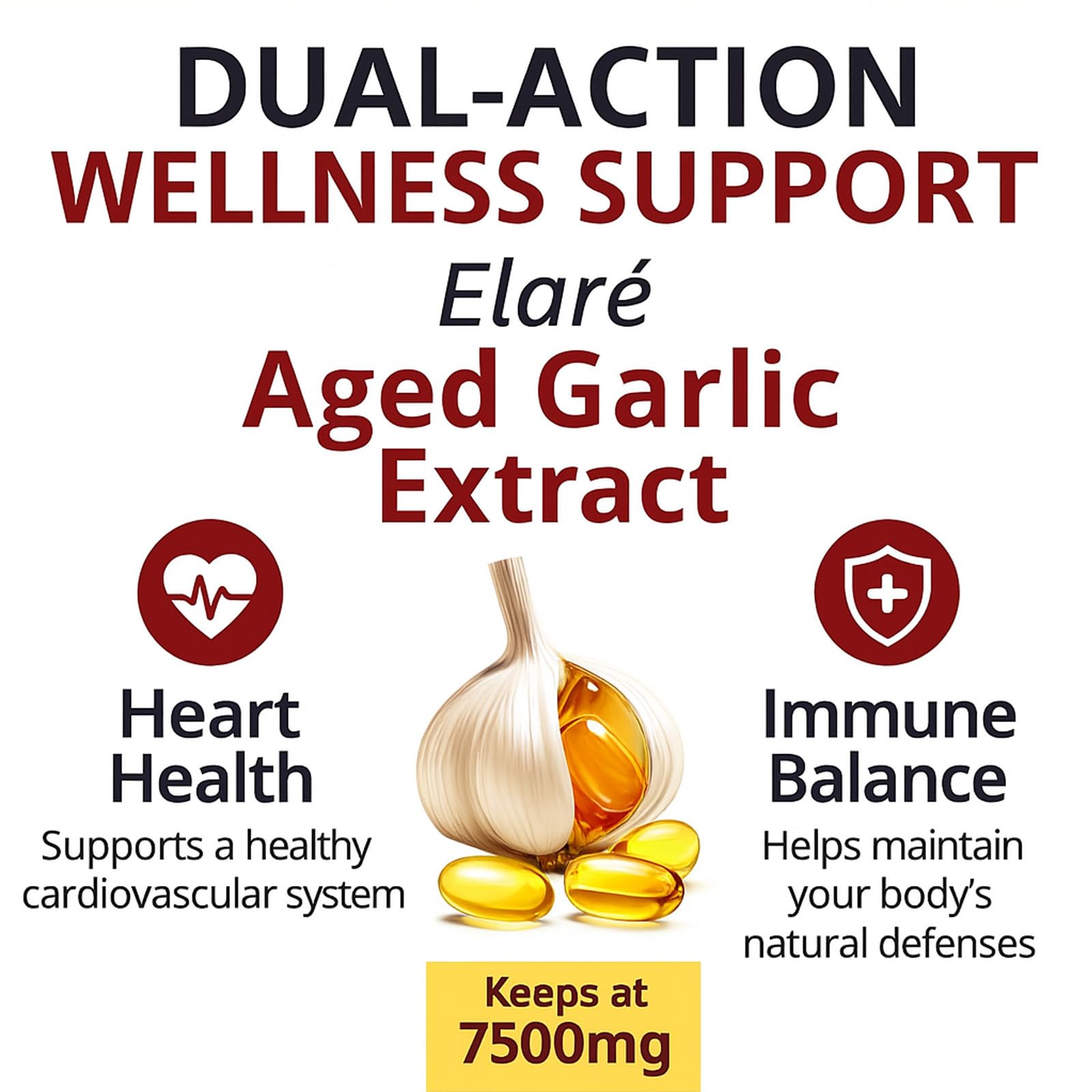 Elare Aged Garlic Extract – 300 Count 7500mg Odorless Organic Garlic Supplement for Heart & Immune Support – Vegetarian, Non-GMO, All-Natural Softgels, 2-Year Matured for Antioxidant Wellness (1)
