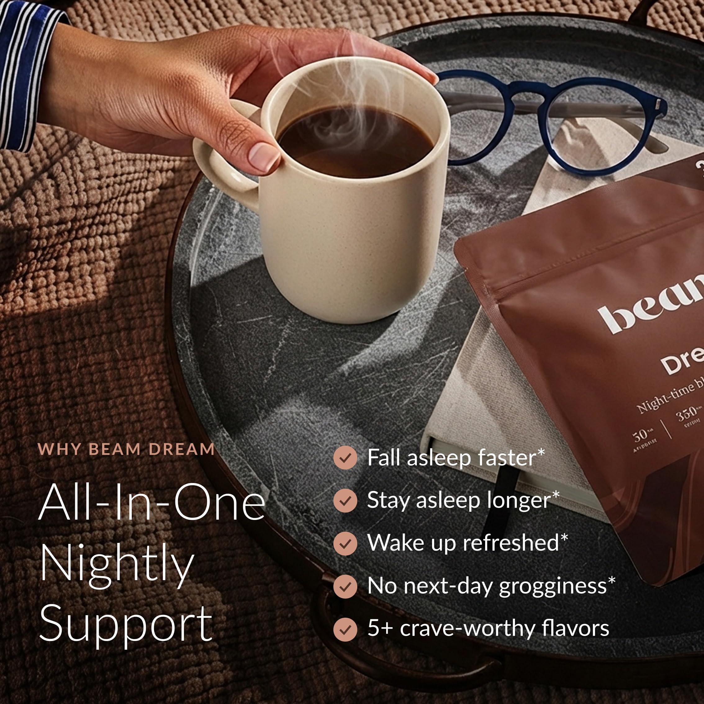 Beam Dream Sleep Powder Brownie Batter, L-Theanine, Apigenin, Reishi & Magnesium, Third Party Tested Natural Sleep Aid & Sleep Supplement, Health and Wellness Gift, Natural Sleep Support, 30 Servings