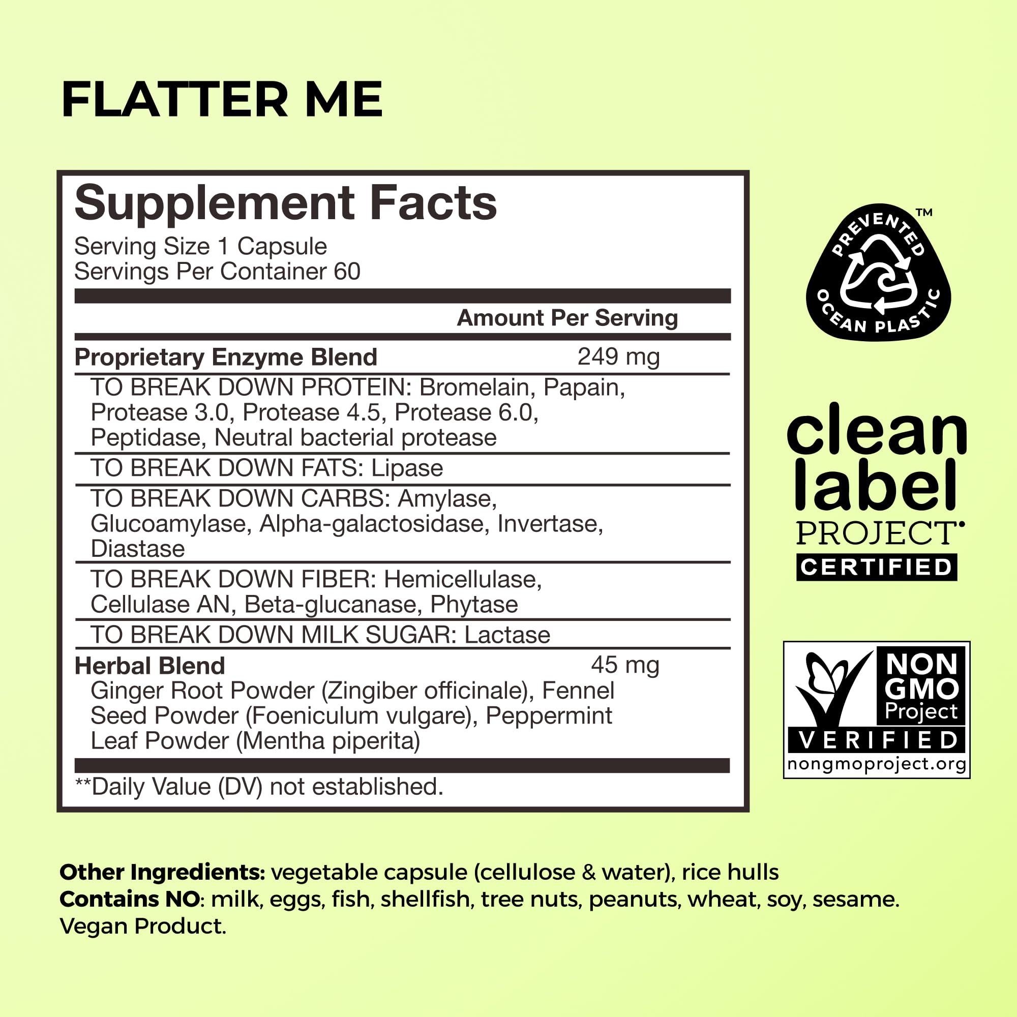 HUM Flatter Me Digestive Enzymes for Women & Men, Digestive Health Bloating Supplement with Ginger & Peppermint Leaf, Fast Acting Anti Bloat Pills Multi Enzyme for Debloating, Vegan, 60 Capsules