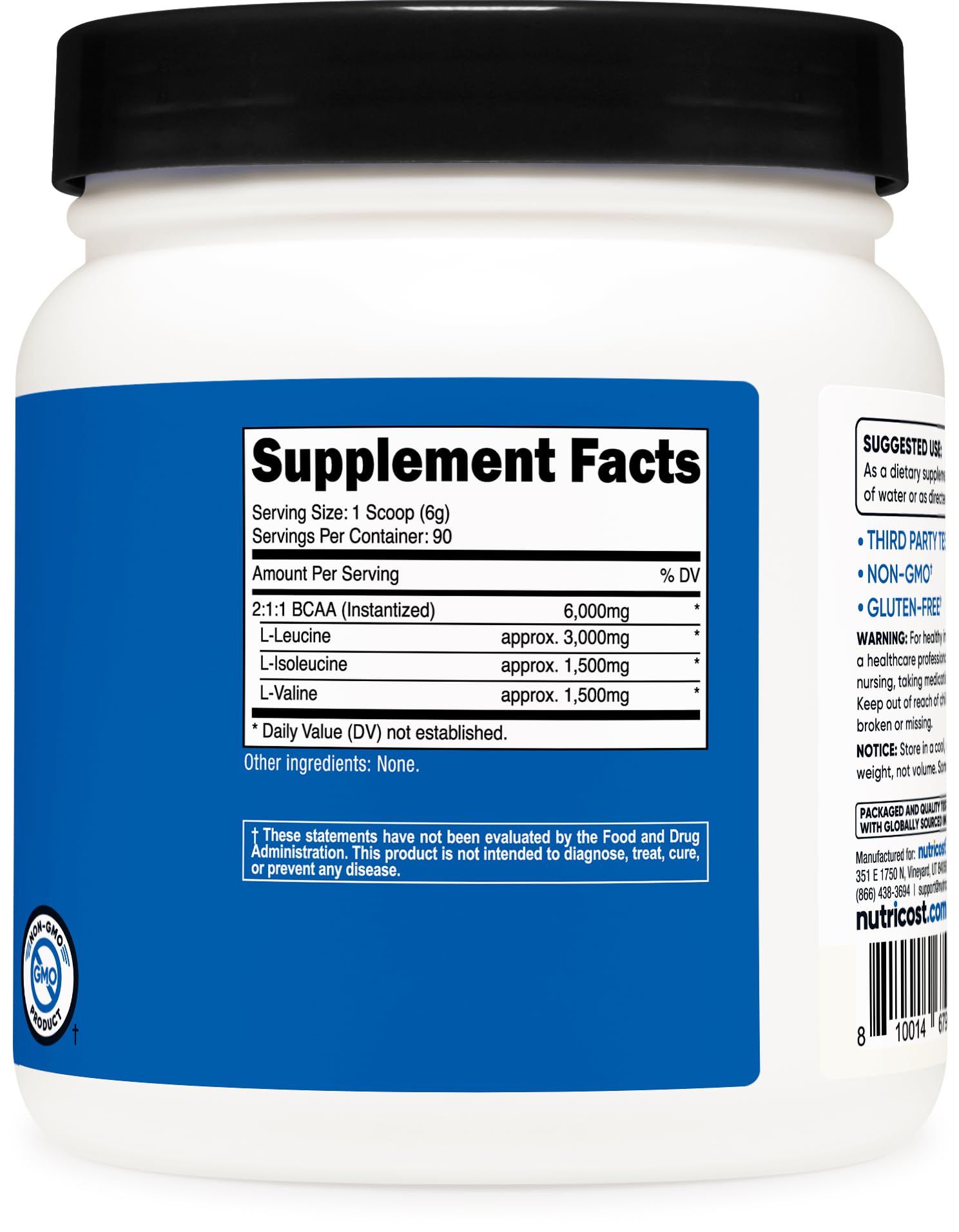 Nutricost BCAA Powder 2:1:1 (90 Servings, No Flavor Added) - Branched Chain Amino Acids