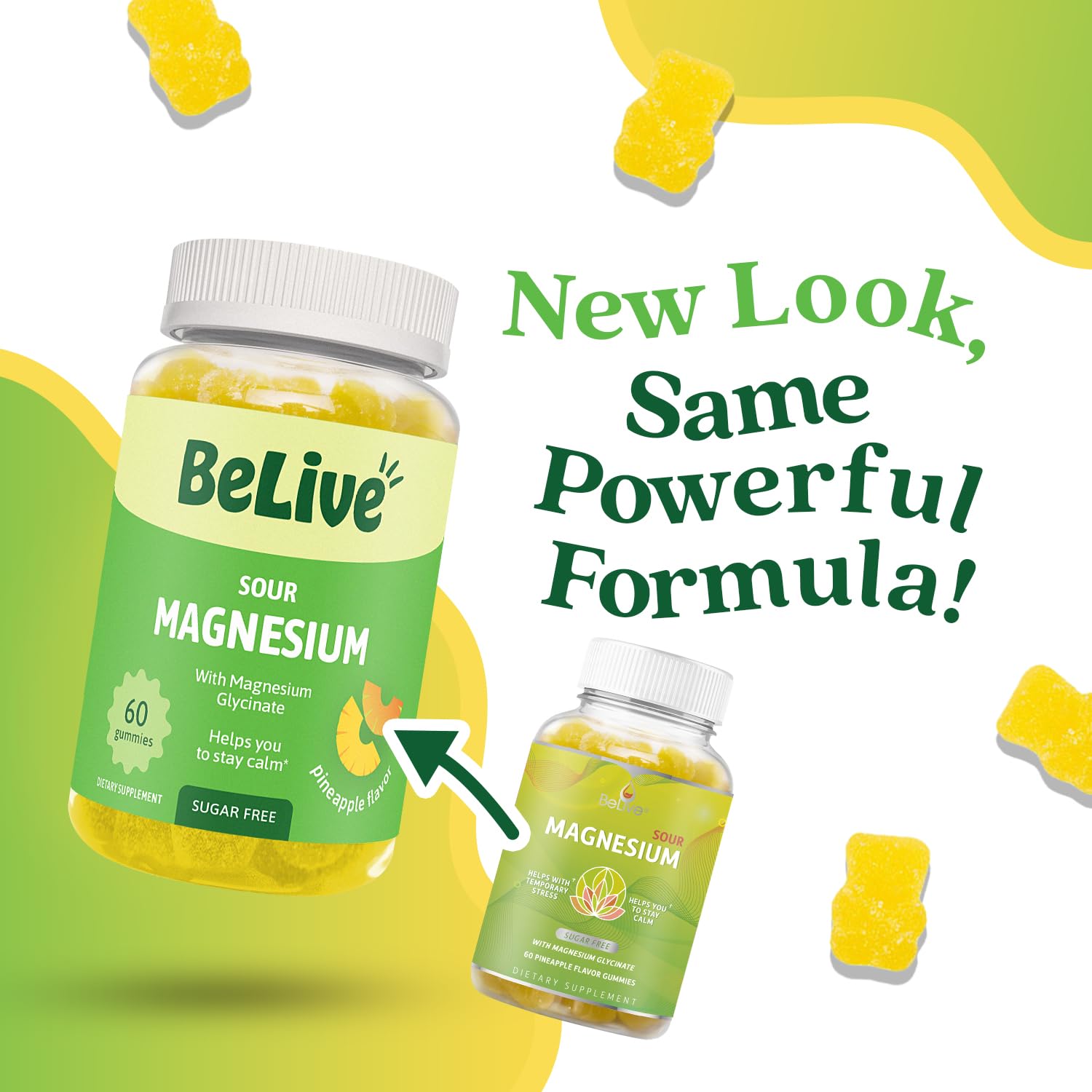 BeLive Magnesium Gummies 200mg - 60 Ct | Magnesium Glycinate Supplements for Relaxation, Stress Relief, and Sleep for Adults & Kids - Tasty and Tangy Pineapple Flavor
