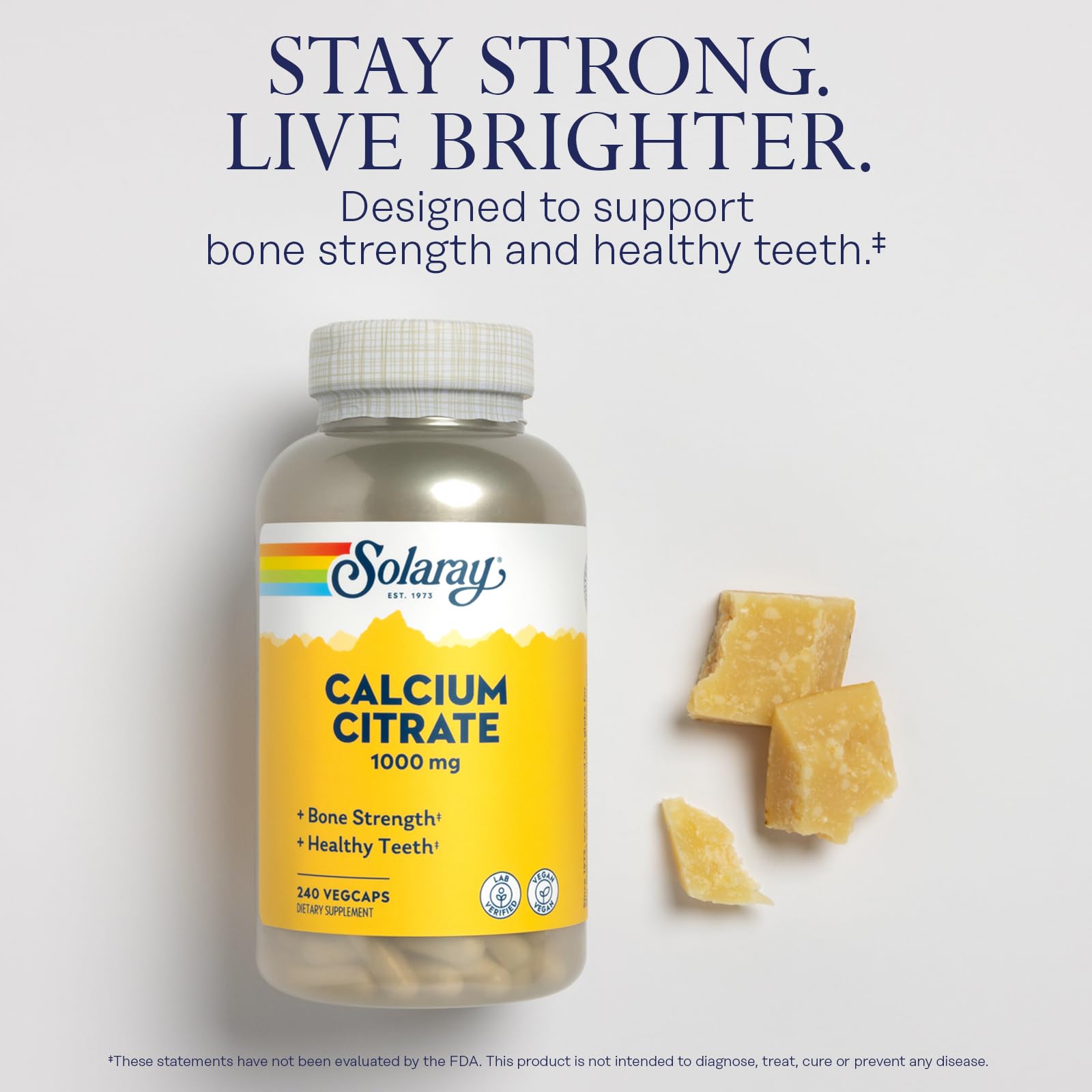 Solaray Calcium Citrate 1000mg - Chelated Calcium Supplement - Supports Bone Strength and Healthy Teeth - Easy to Digest - Vegan - 60 Servings, 240 VegCaps