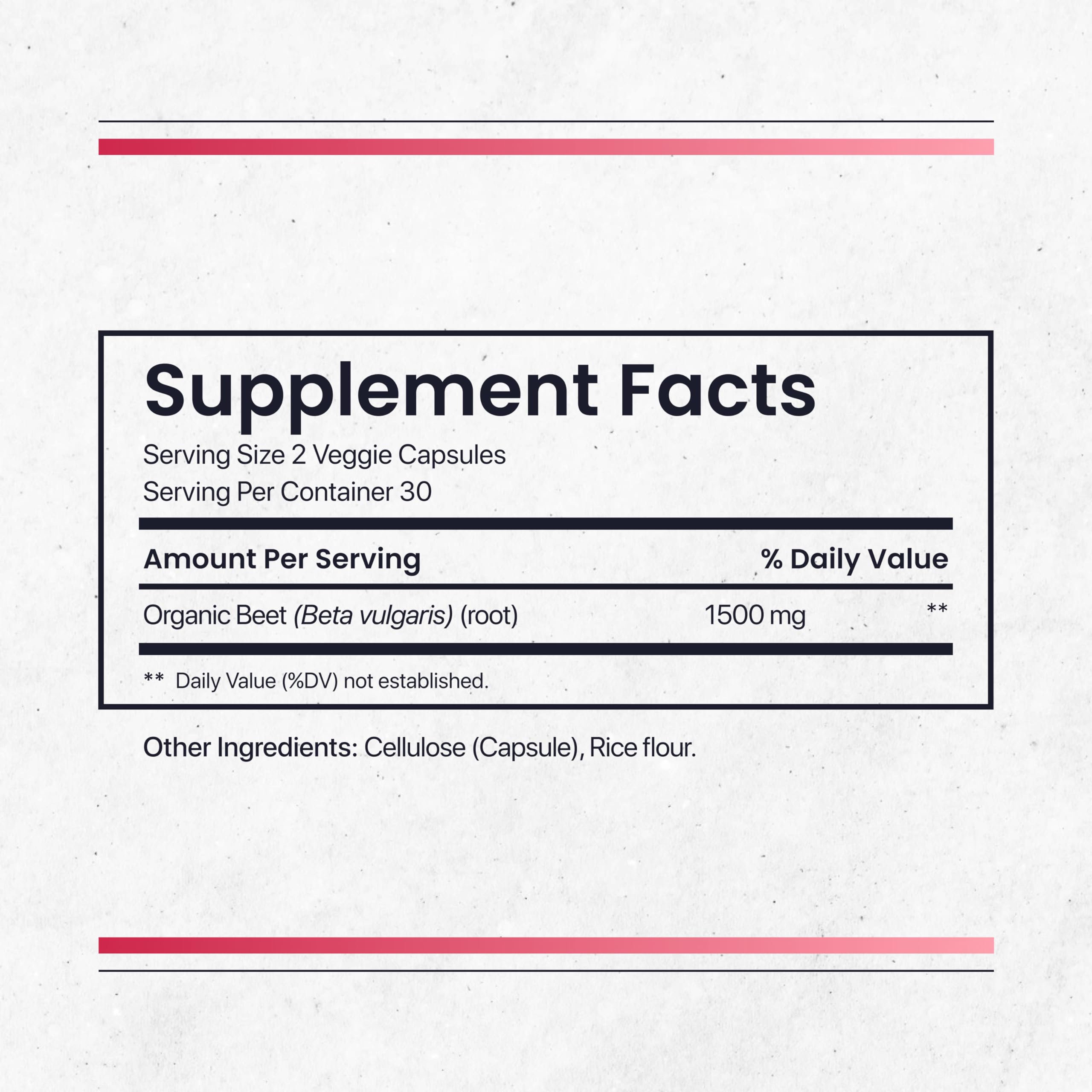 Nature's Pure Blend Organic Beet Root Powder Capsules – Beet Root Capsules & Beets Supplements for Circulation – L Arginine – Nitric Oxide Supplements – 1500MG