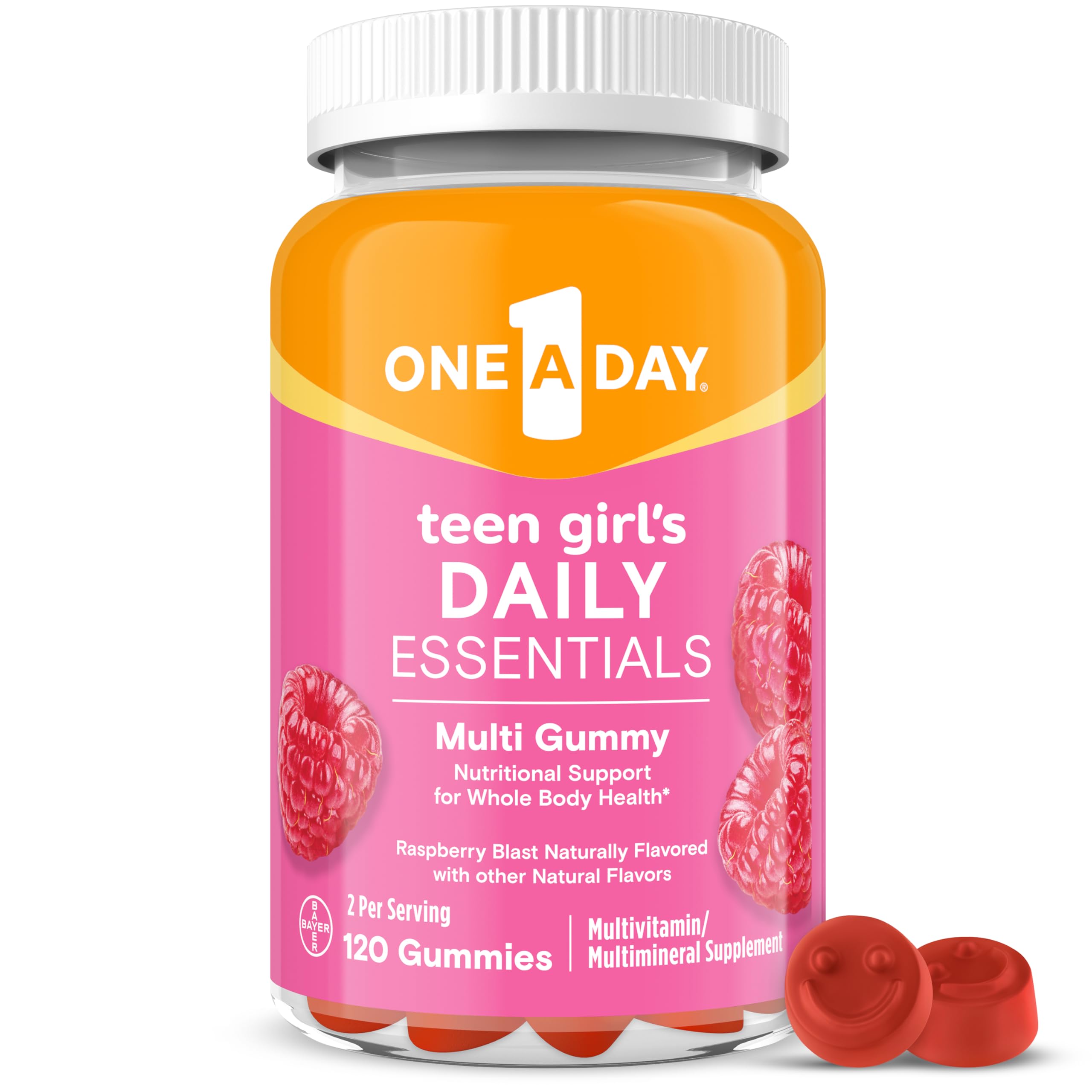 One A Day Teen Girl’s Daily Essentials Multivitamin Gummies, Teen Girl Multivitamins with Biotin, Vitamin B12 and B6, Vitamin C, Raspberry Natural Flavor, 120 Gummies
