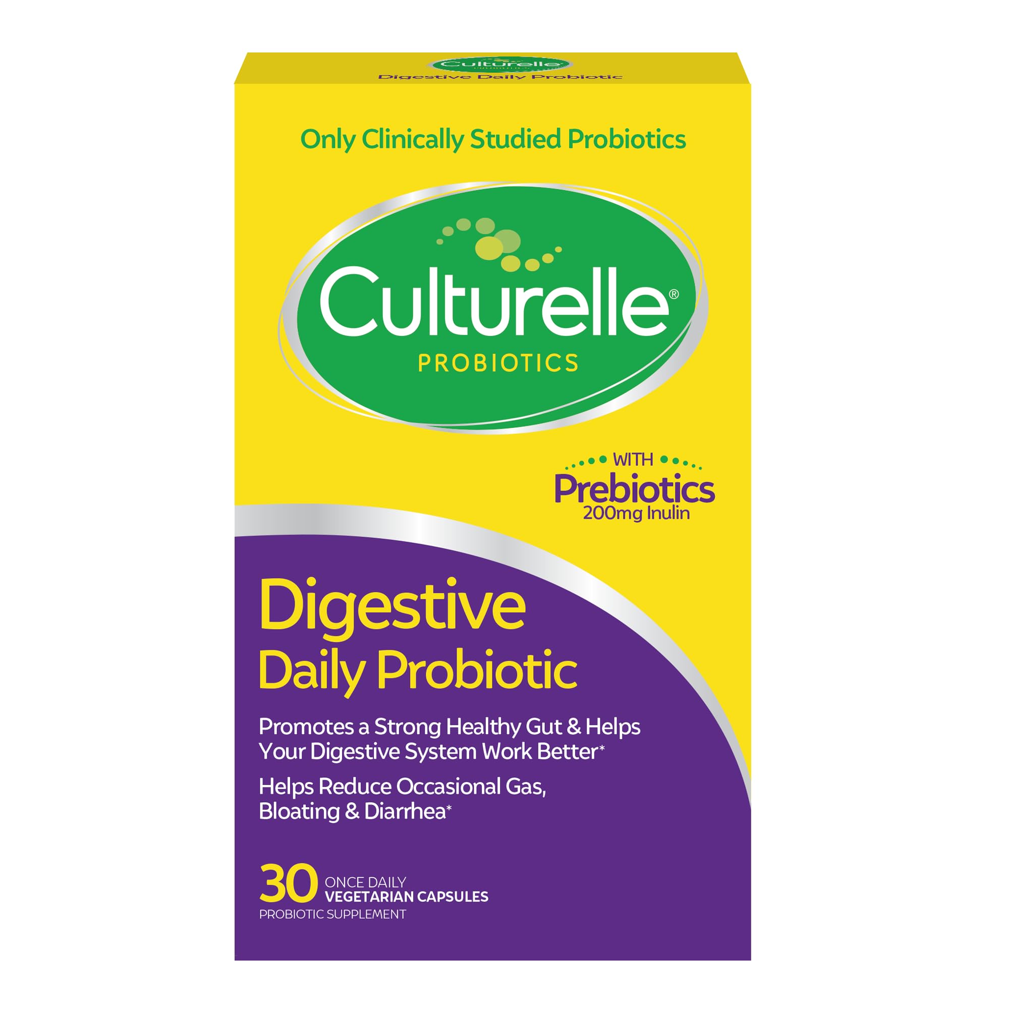 Culturelle Daily Probiotic Capsules For Men & Women, Most Clinically Studied Probiotic Strain, Digestive & Gut Health, Supports Occasional Diarrhea, Gas & Bloating, 1 Month Supply, 30 CT
