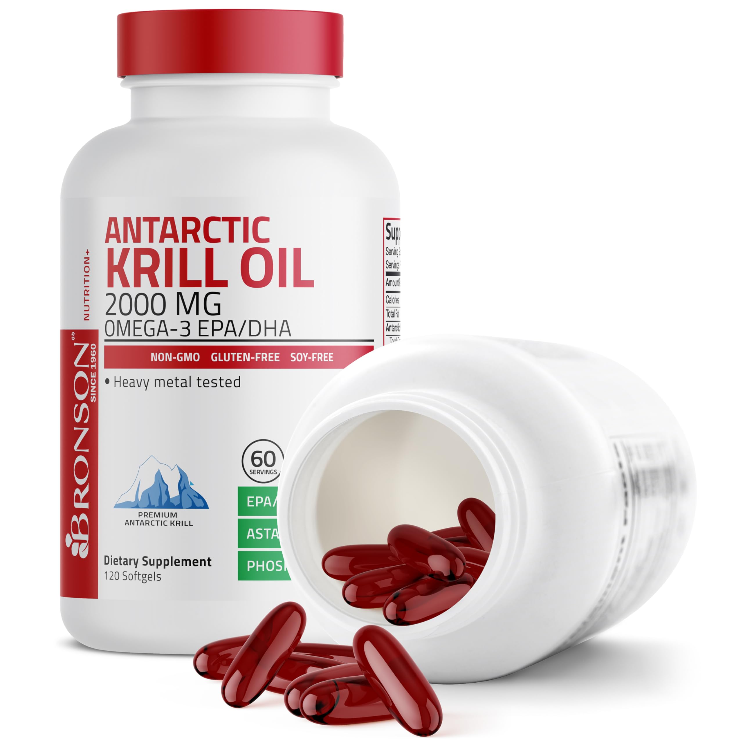 Bronson Antarctic Krill Oil 2000 mg with Omega-3s EPA, DHA, Astaxanthin and Phospholipids 120 Softgels (60 Servings)