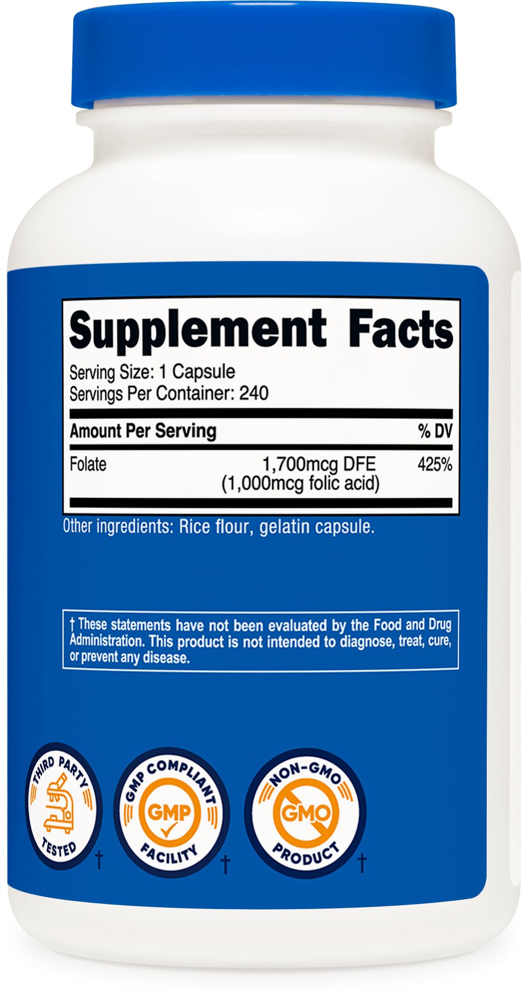 Nutricost Folic Acid (Vitamin B9) 1000 mcg, 240 Capsules (2 Bottles)