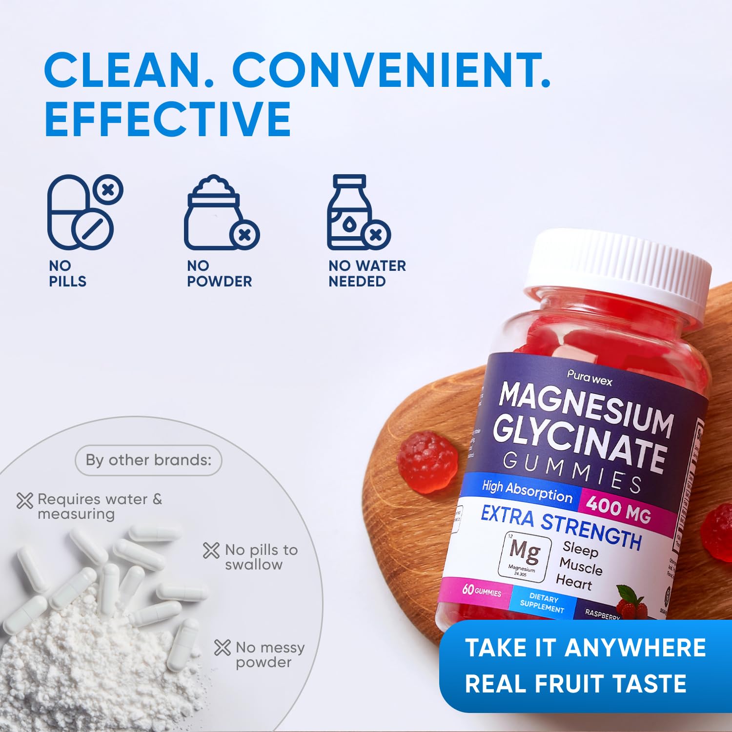 Magnesium Glycinate Gummies 400mg, High Absorption Magnesium Supplement for Women, Men and Kids, Muscle Support and Relaxation, Sugar Free, Vegan, 60 Days Supply