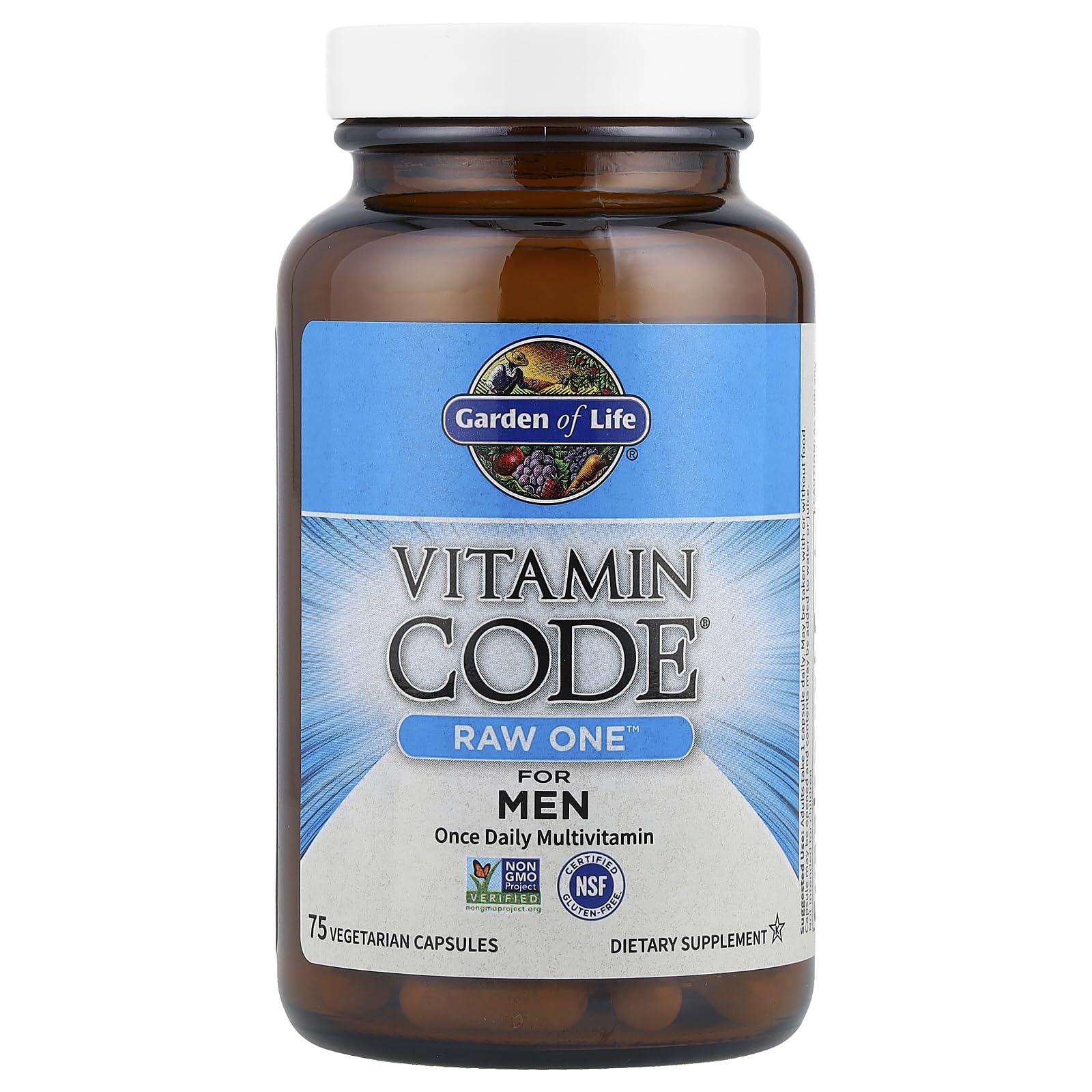 Garden of Life Vitamin Code Raw One for Men, Once Daily Multivitamin, 75 Capsules, One a Day Mens Vitamins Plus Fruit, Veggies & Probiotics for Mens Health, Vegetarian Multivitamins