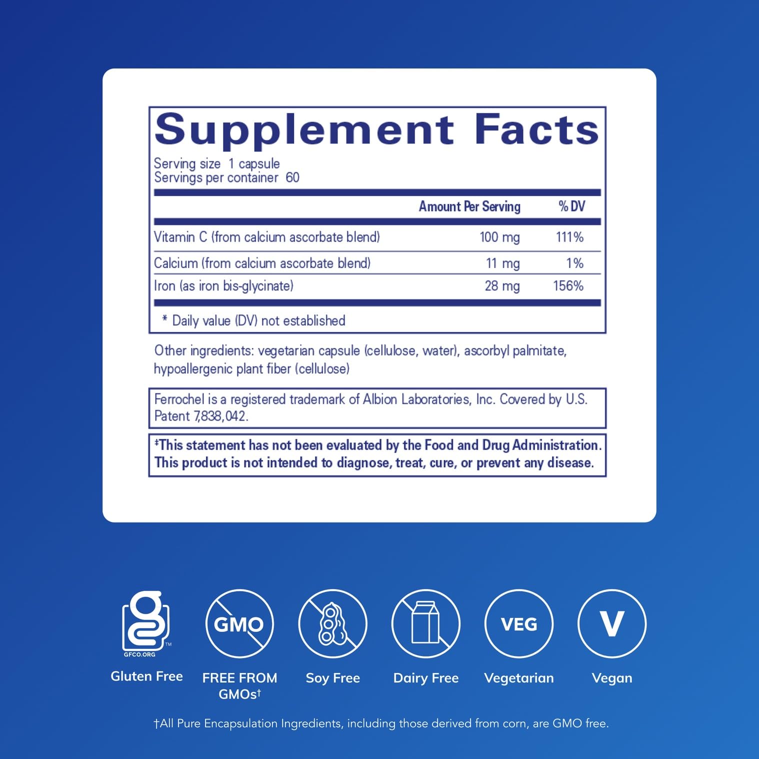 Pure Encapsulations OptiFerin-C - for Red Blood Cells & Energy - Iron Absorption Support - Energy Supplement* - Vitamin C Enriched - Gluten Free & Non-GMO - 60 Capsules