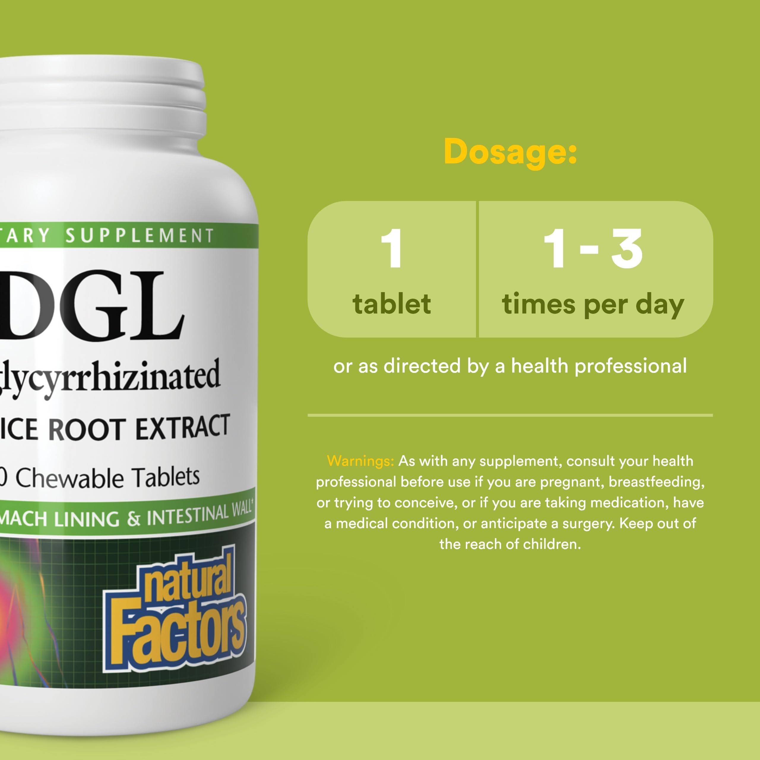Natural Factors DGL Chewable - Digestive Support Supplement with Licorice Root Extract - Chewable Tablets Support Stomach Lining & Health - Non-GMO & Gluten-Free - 180 Chewable Tablets (180 Servings)