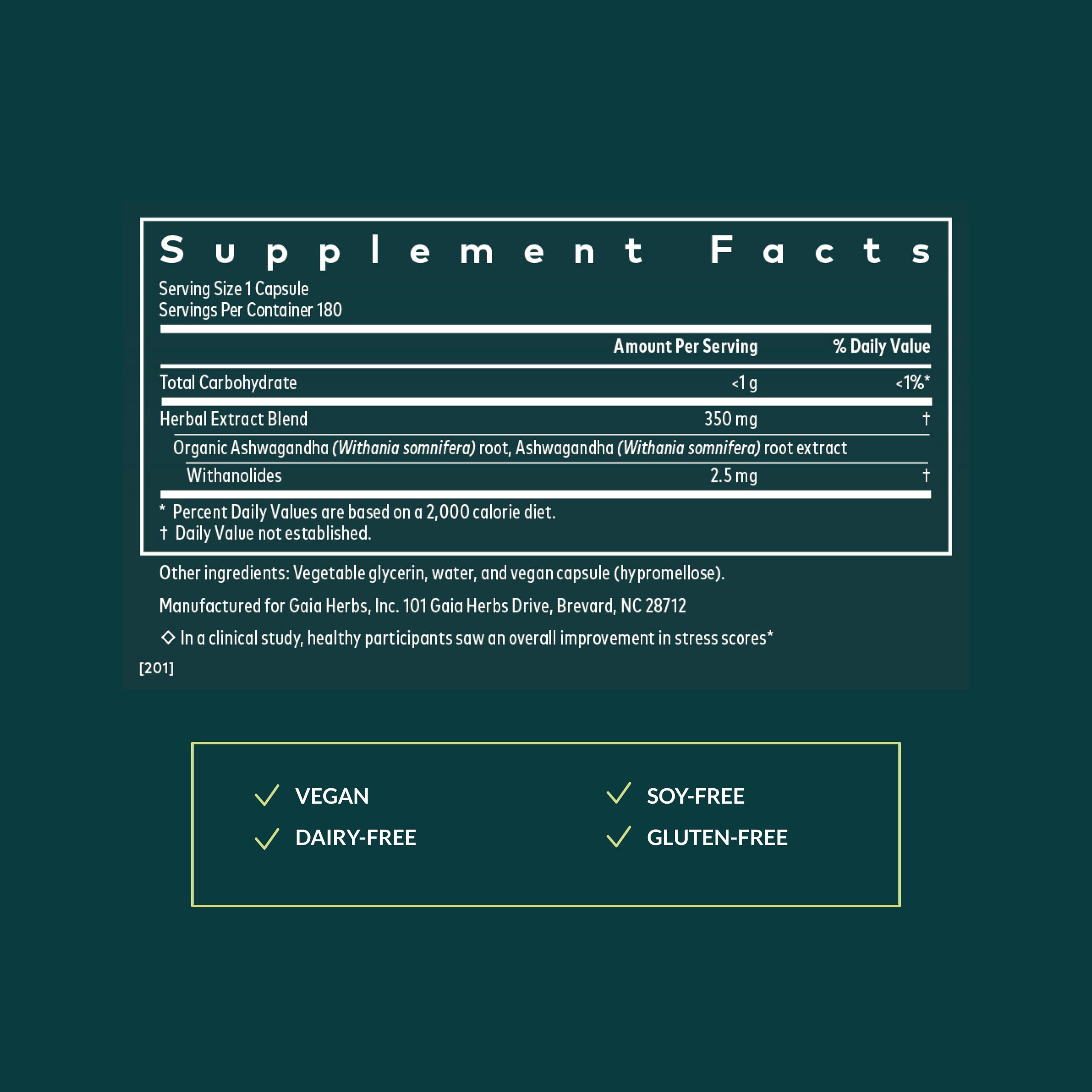 Gaia Herbs Ashwagandha Root - Stress Relief & Sleep Support Supplement - Supports Balanced Energy Levels & Positive Outlook* - 180 Vegan Liquid Phyto-Caps (90 Servings)